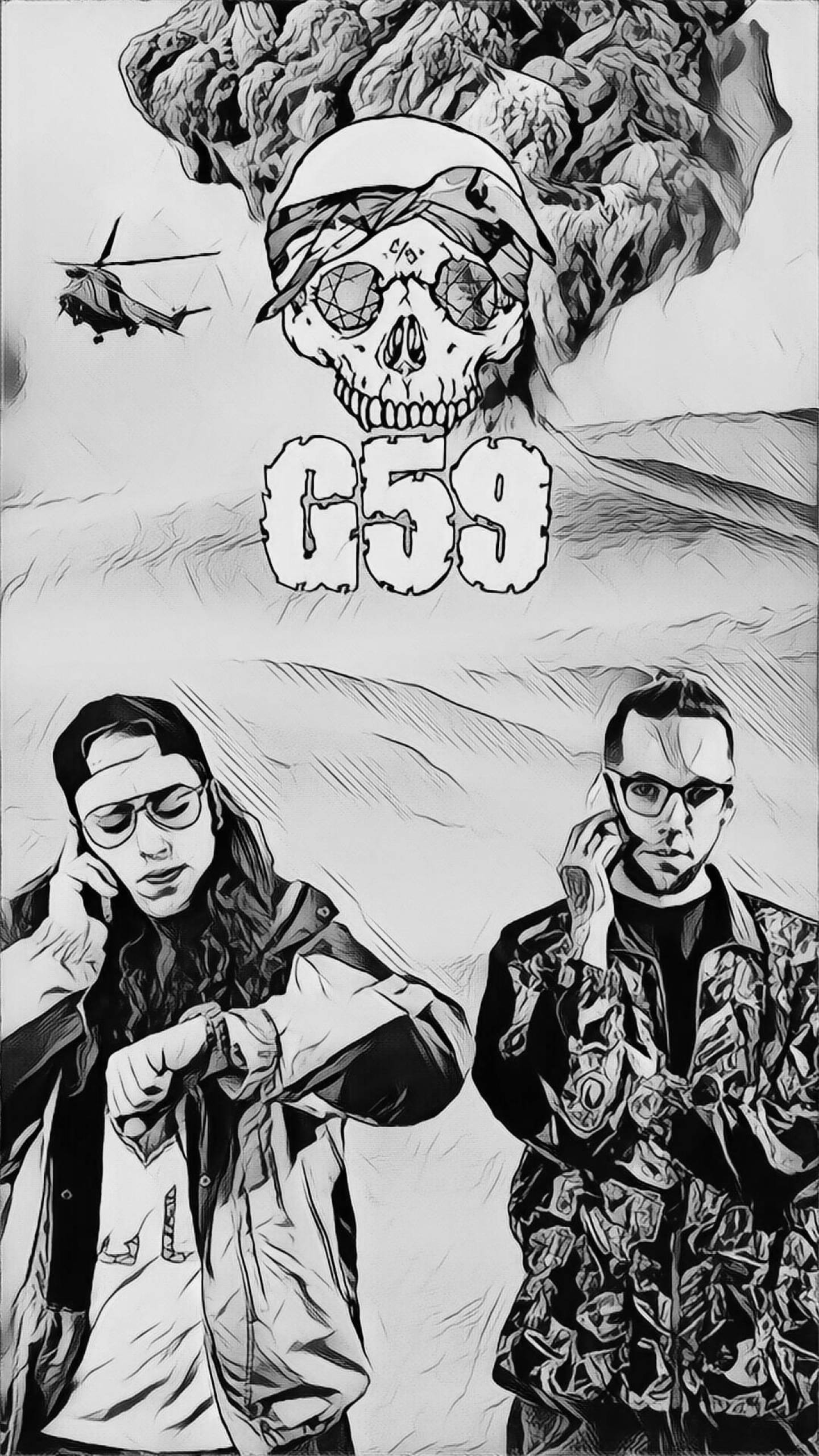 Suicideboys, black and white vector art, skull wearing a helmet and goggles, 2K Phone Wallpaper