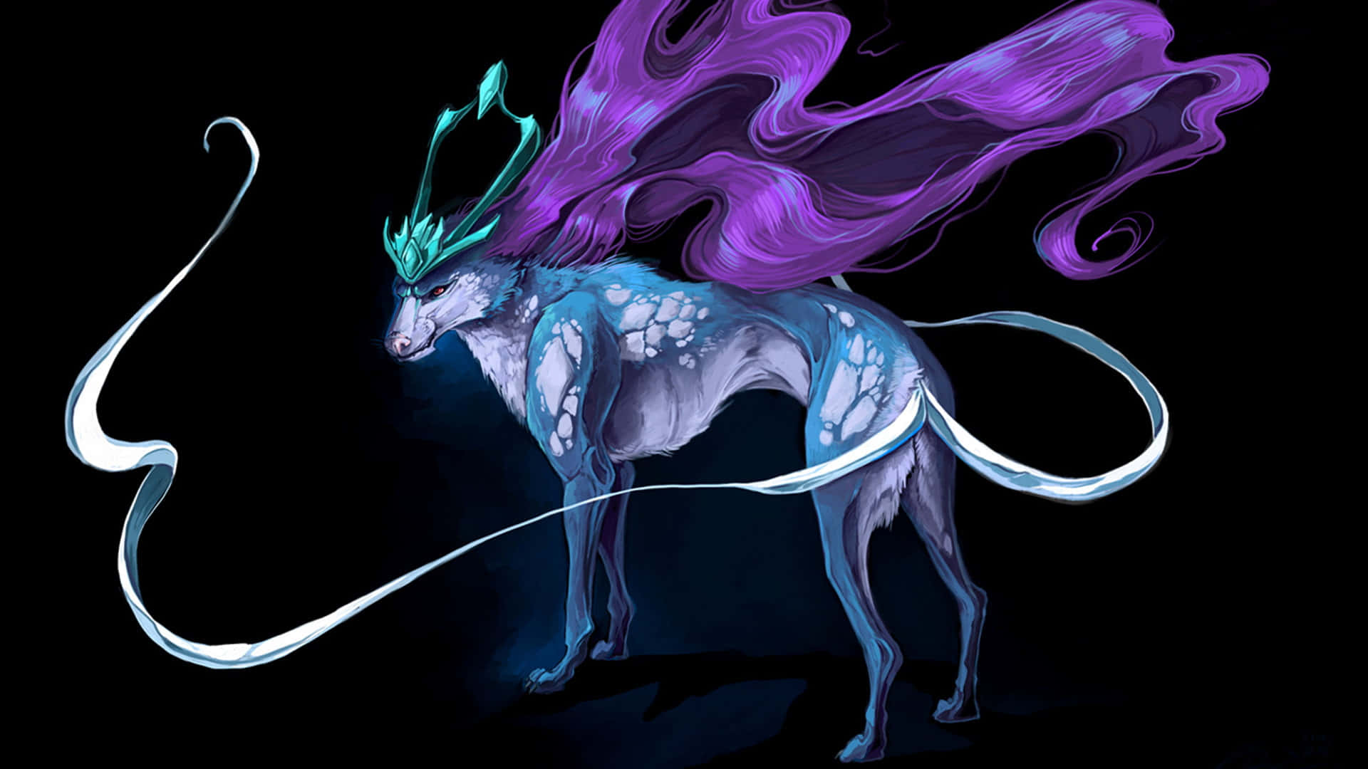 Suicune, blue and purple, flowing mane, Full HD Desktop Wallpaper