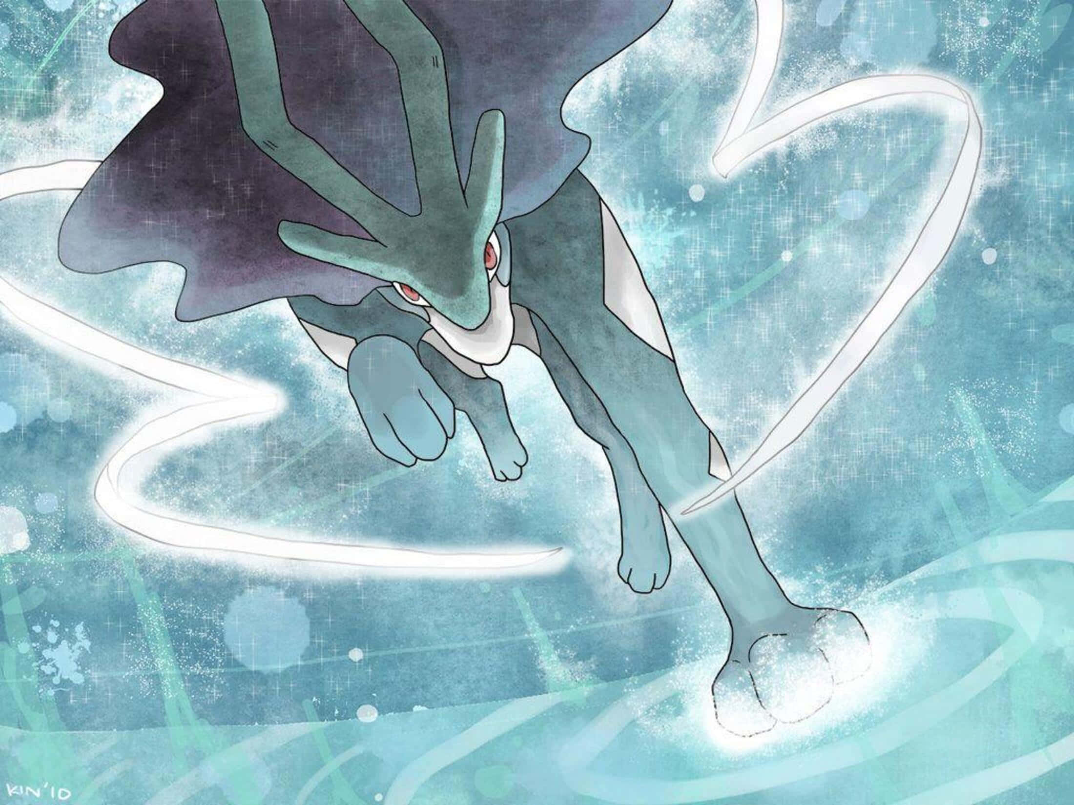 Suicune, blue and white, glowing red eyes, Full HD Desktop Wallpaper
