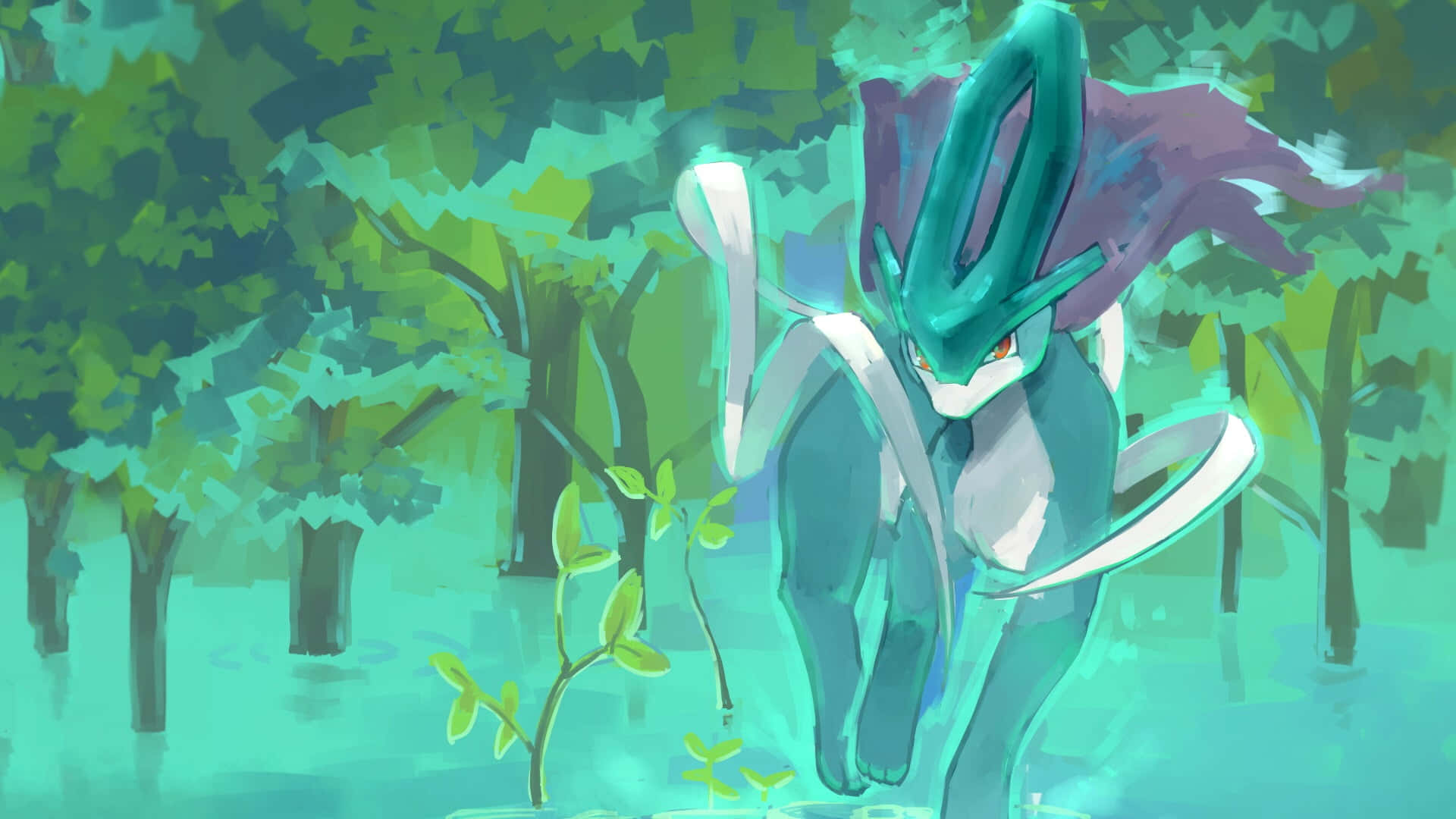 Suicune, teal, purple, Full HD Desktop Wallpaper