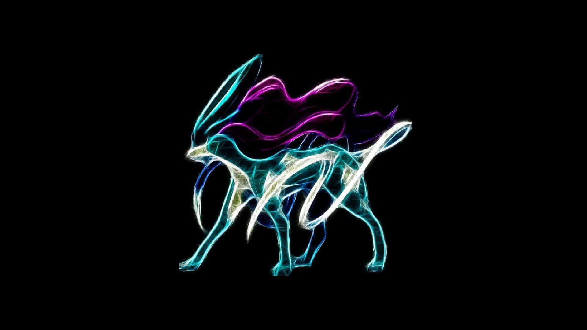 Suicune, neon fox, cyan, Full HD Desktop Wallpaper