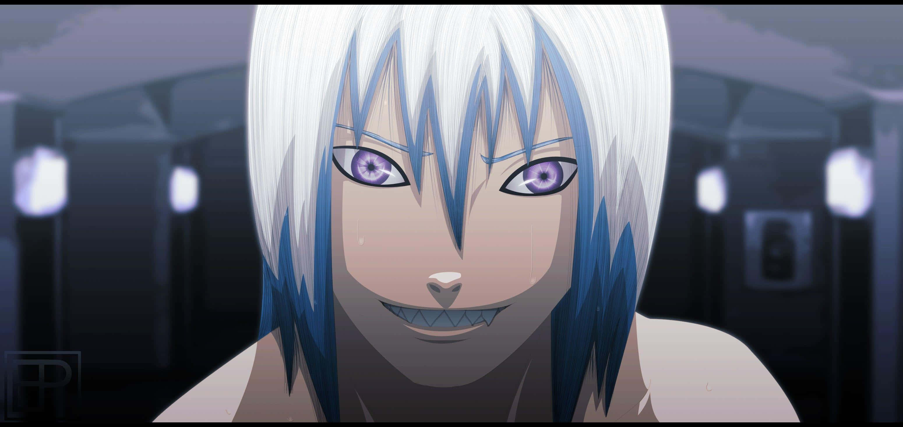 Suigetsu Hozuki, white and blue hair, sharp purple eyes, 2K Desktop Wallpaper
