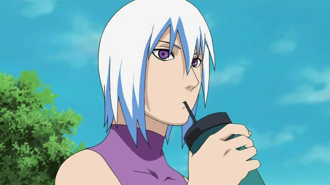 Suigetsu Hozuki, white and blue hair, dark cup, HD Desktop Wallpaper