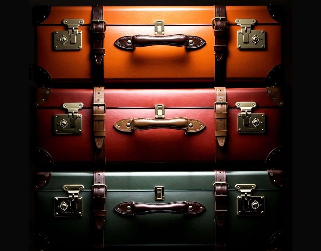 vintage suitcase, orange red, green, SD Desktop Wallpaper