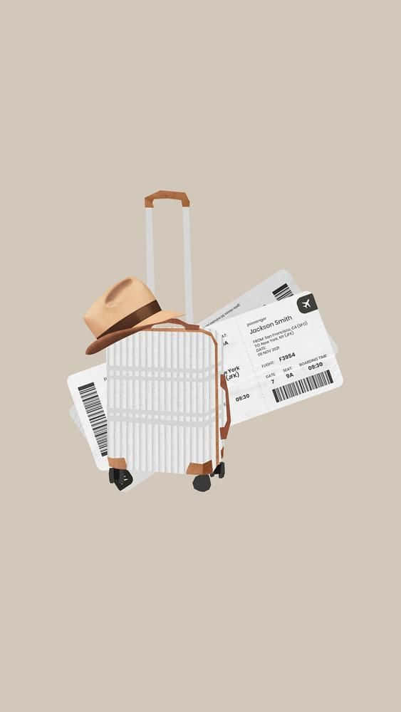 white suitcase, tan handle, wheels, SD Phone Wallpaper