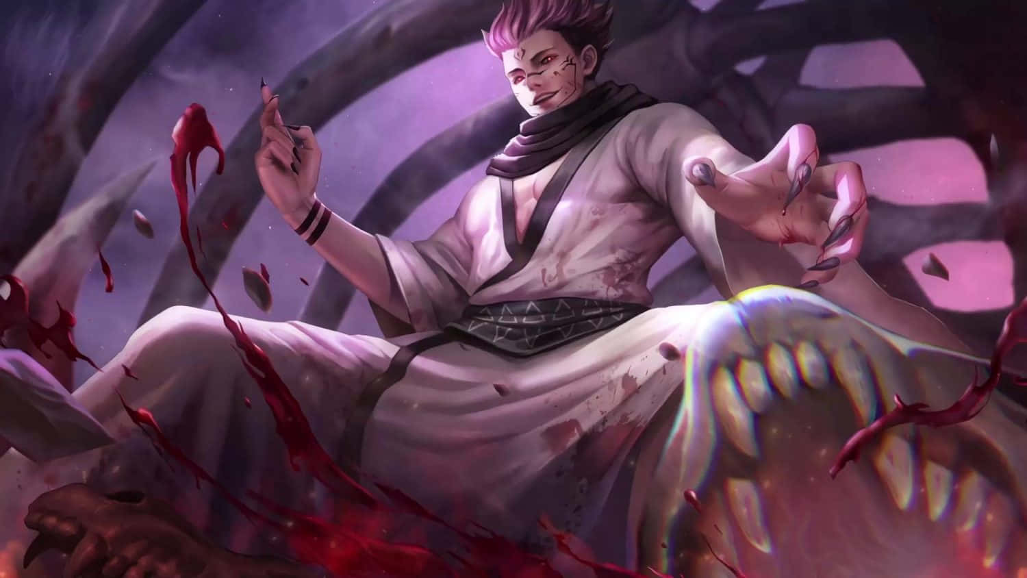 Sukuna Mobile, pink-haired anime warrior, white robes, HD Desktop Wallpaper