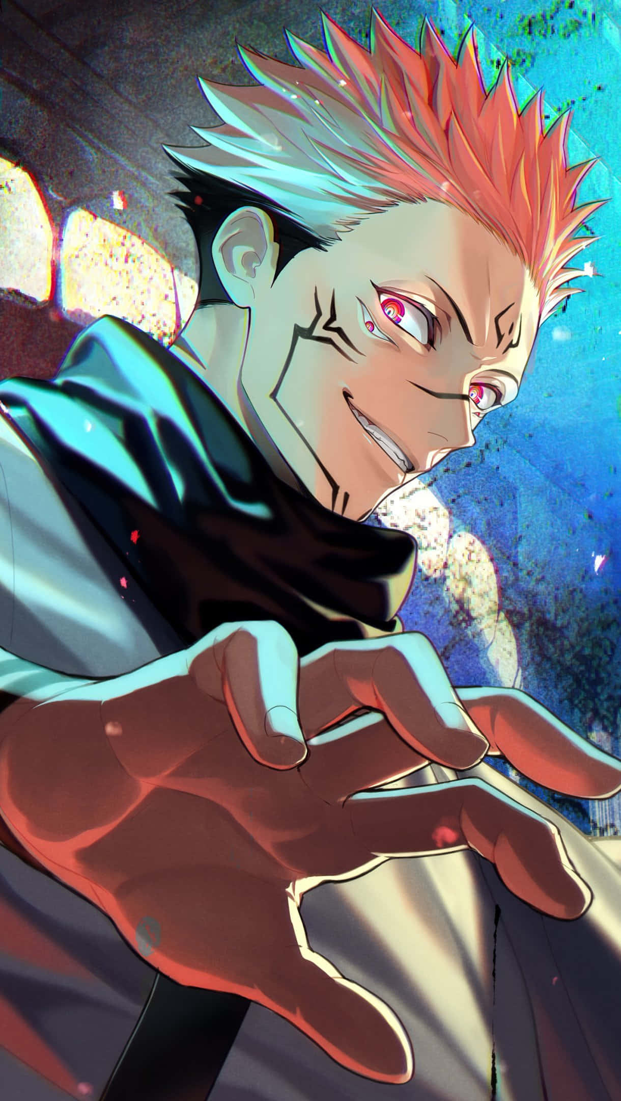 Sukuna Mobile, red hair, black shirt, Full HD Phone Wallpaper