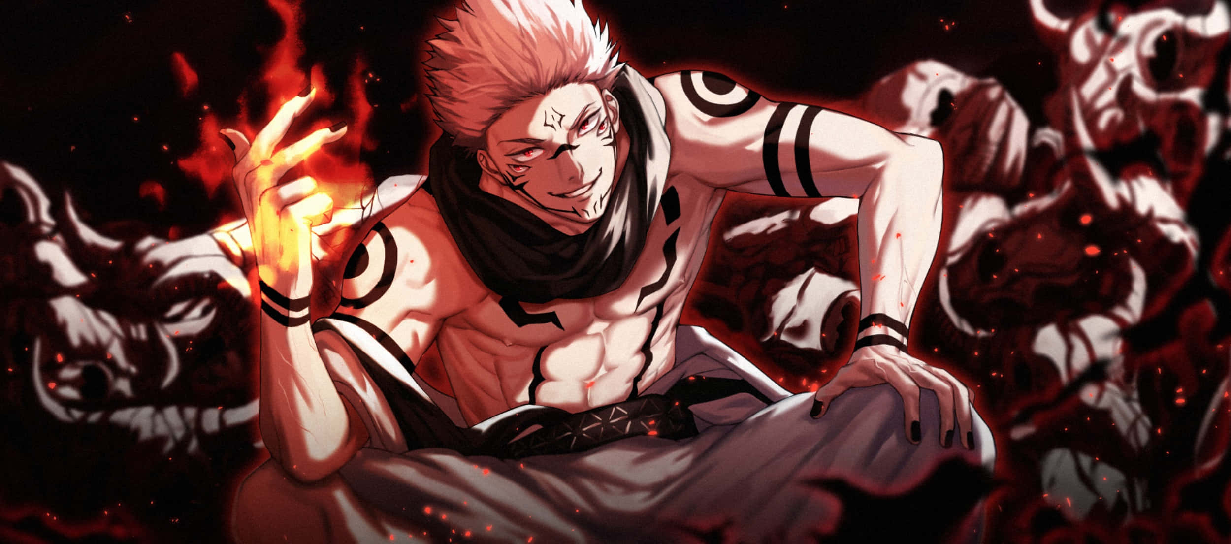 Sukuna Mobile, 2500 x 1105, muscular anime warrior, Full HD Desktop Wallpaper