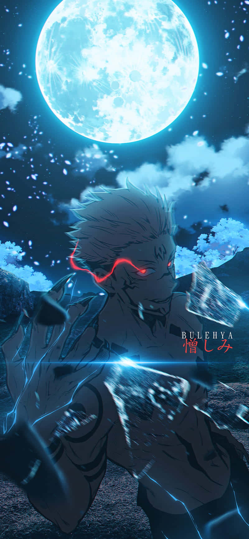 Sukuna Mobile, red eyes, electric blue energy, HD Phone Wallpaper
