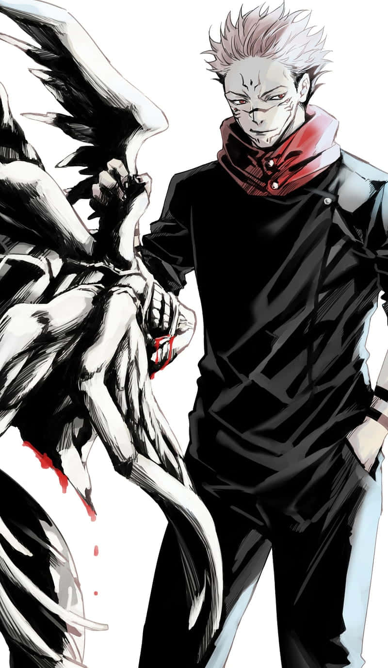 Sukuna Mobile, spiky-haired anime man, black coat, HD Phone Wallpaper