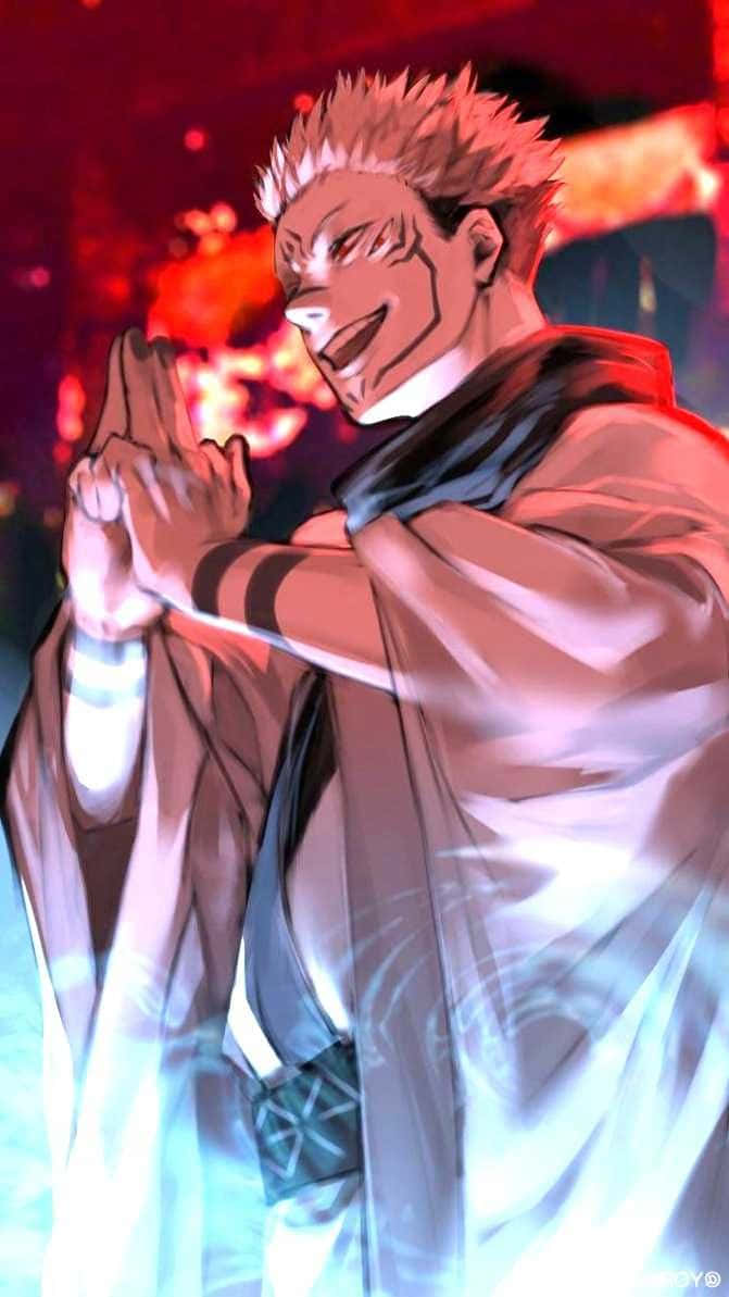 Sukuna Mobile, spiky-haired anime warrior, flowing robe, SD Phone Wallpaper