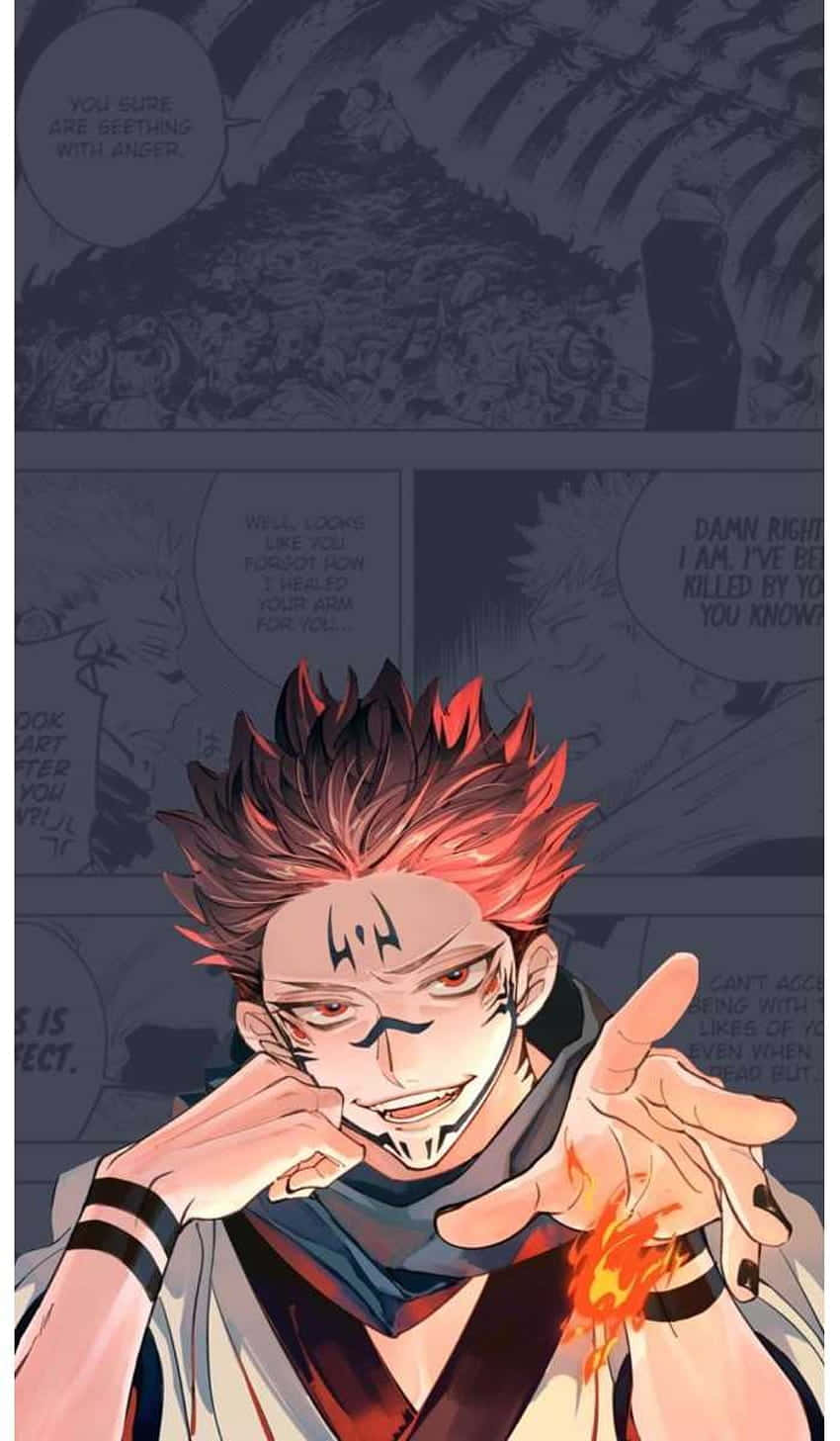 Sukuna Mobile, fiery-haired anime character, smirk, HD Phone Wallpaper