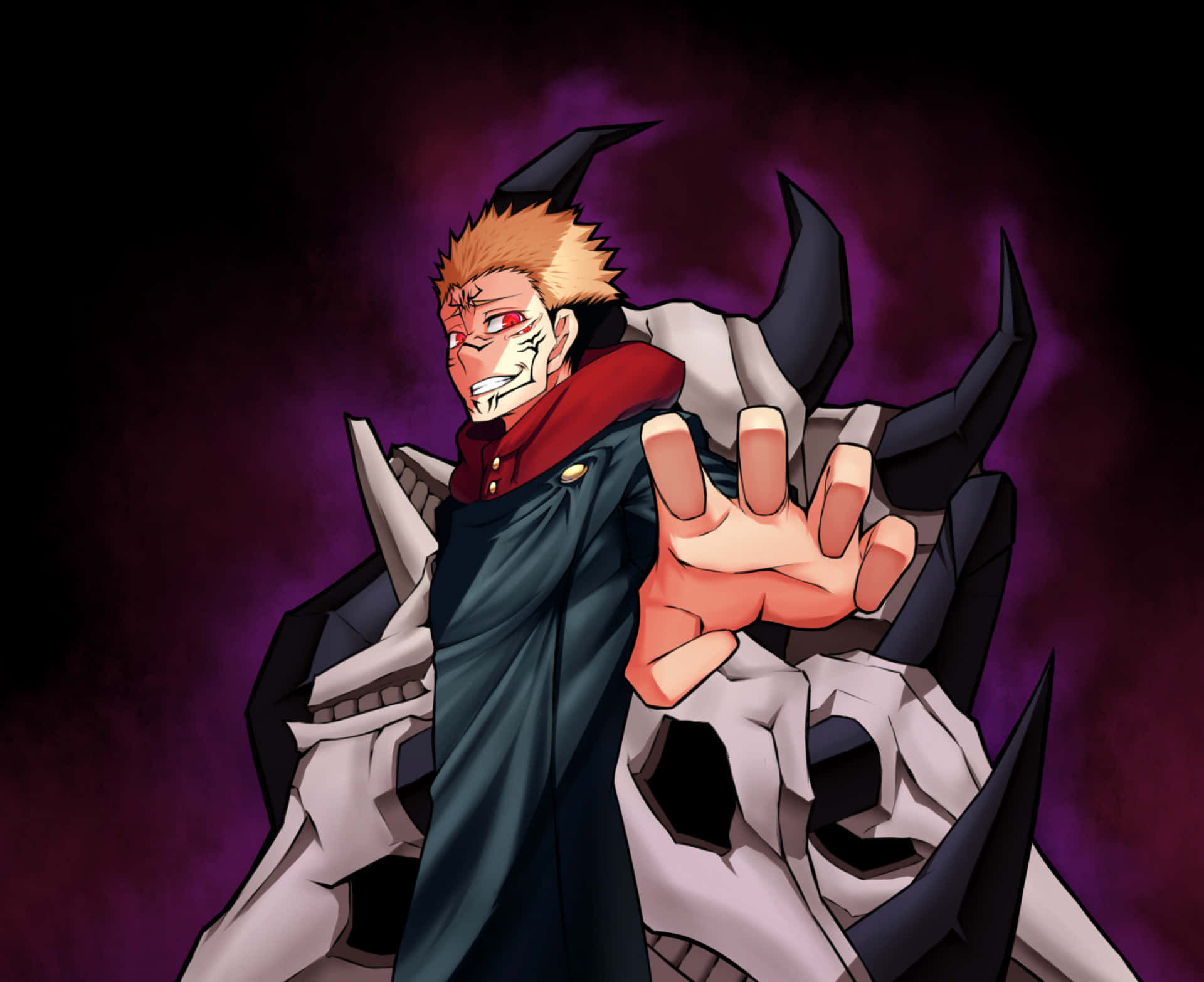 Sukuna Mobile, spiky orange hair, red eye, Full HD Desktop Wallpaper