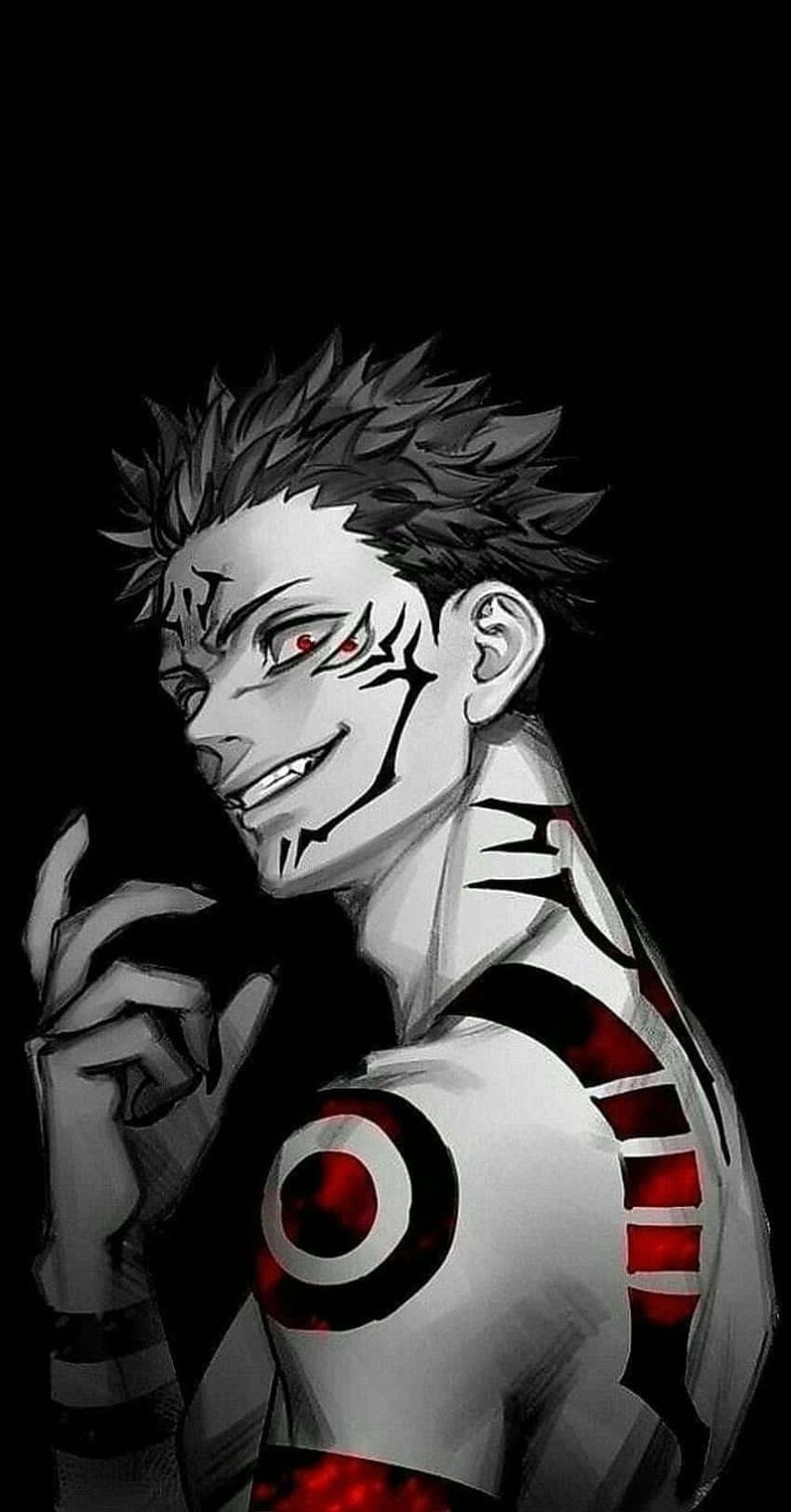 Sukuna Mobile, red and white tattoos, spiky hair, HD Phone Wallpaper