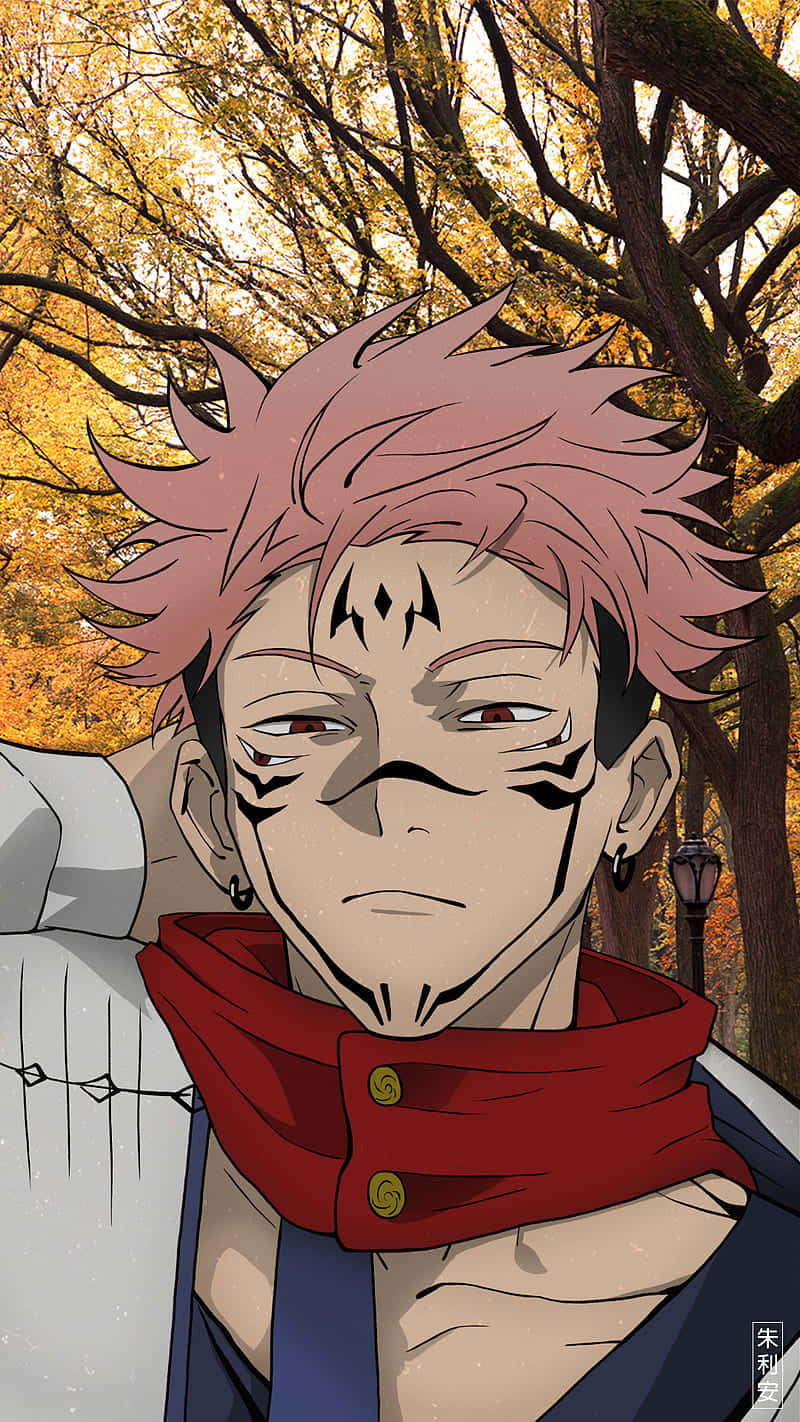 Sukuna Mobile, pink hair, red scarf, HD Phone Wallpaper