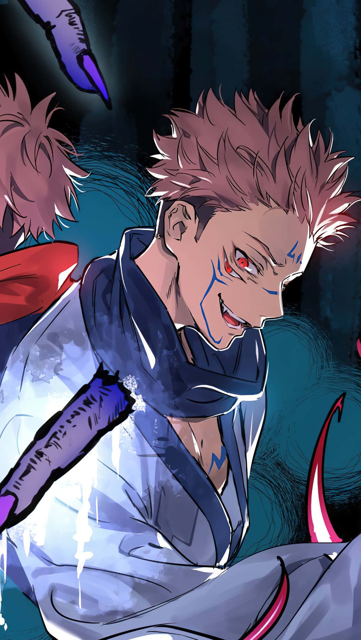 Sukuna Mobile, spiky pink hair, red eyes, Full HD Phone Wallpaper