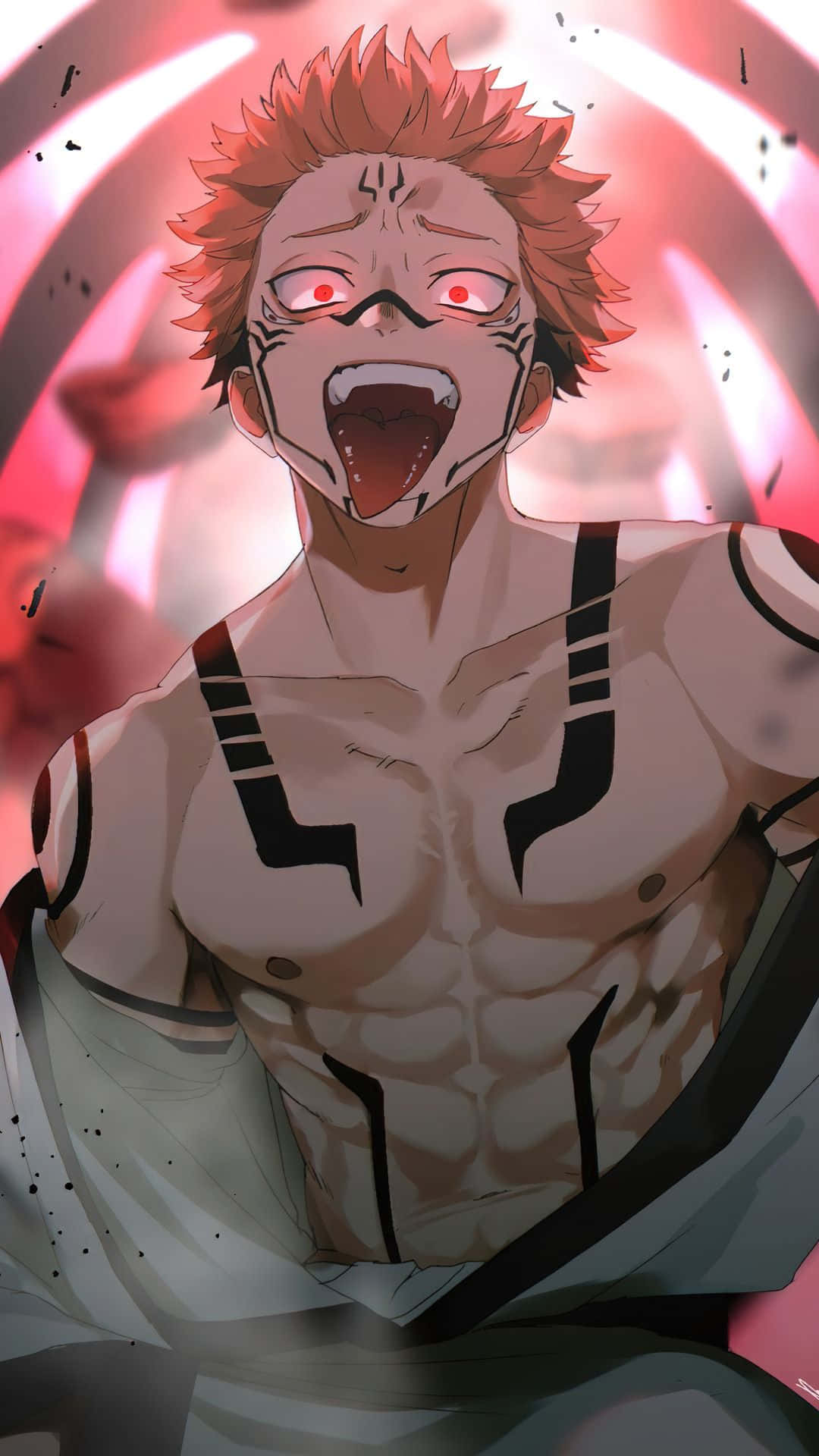 Sukuna Mobile, red hair, red eyes, Full HD Phone Wallpaper