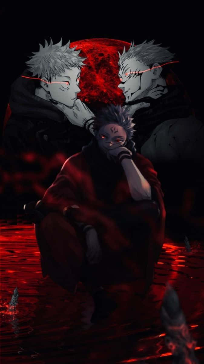 Sukuna Mobile, red eyes, glowing red liquid, SD Phone Wallpaper