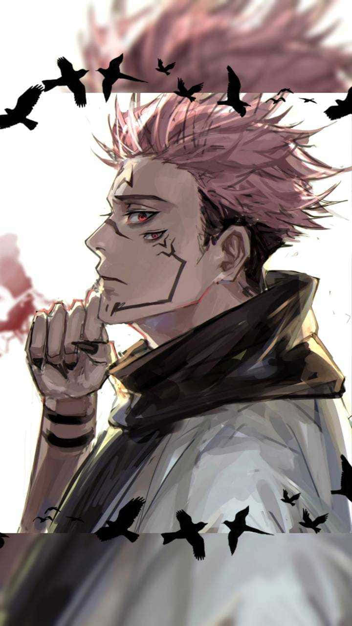 Sukuna Mobile, pink hair, red eyes, HD Phone Wallpaper