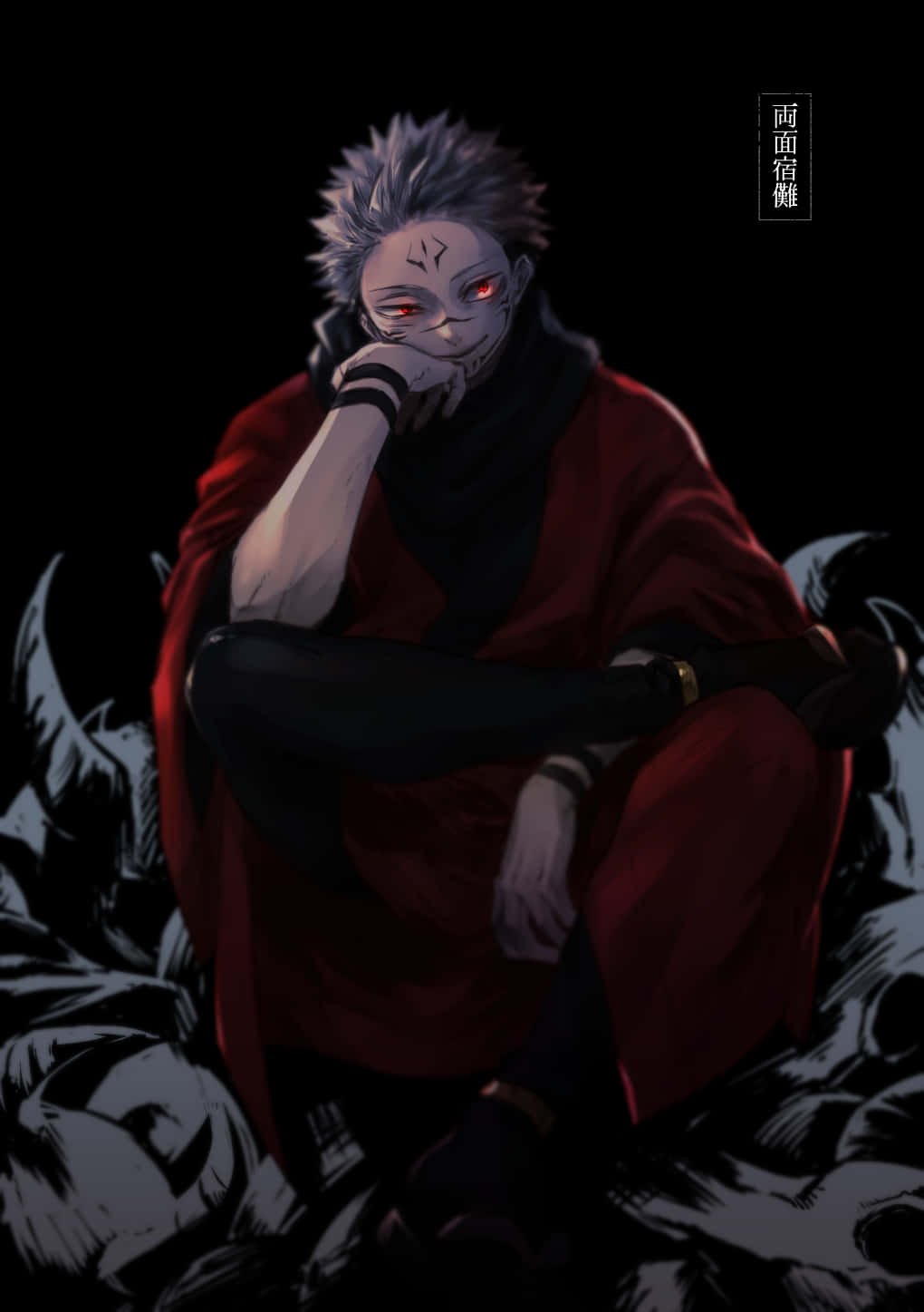 Sukuna Mobile, spiky white hair, glowing red eyes, HD Phone Wallpaper