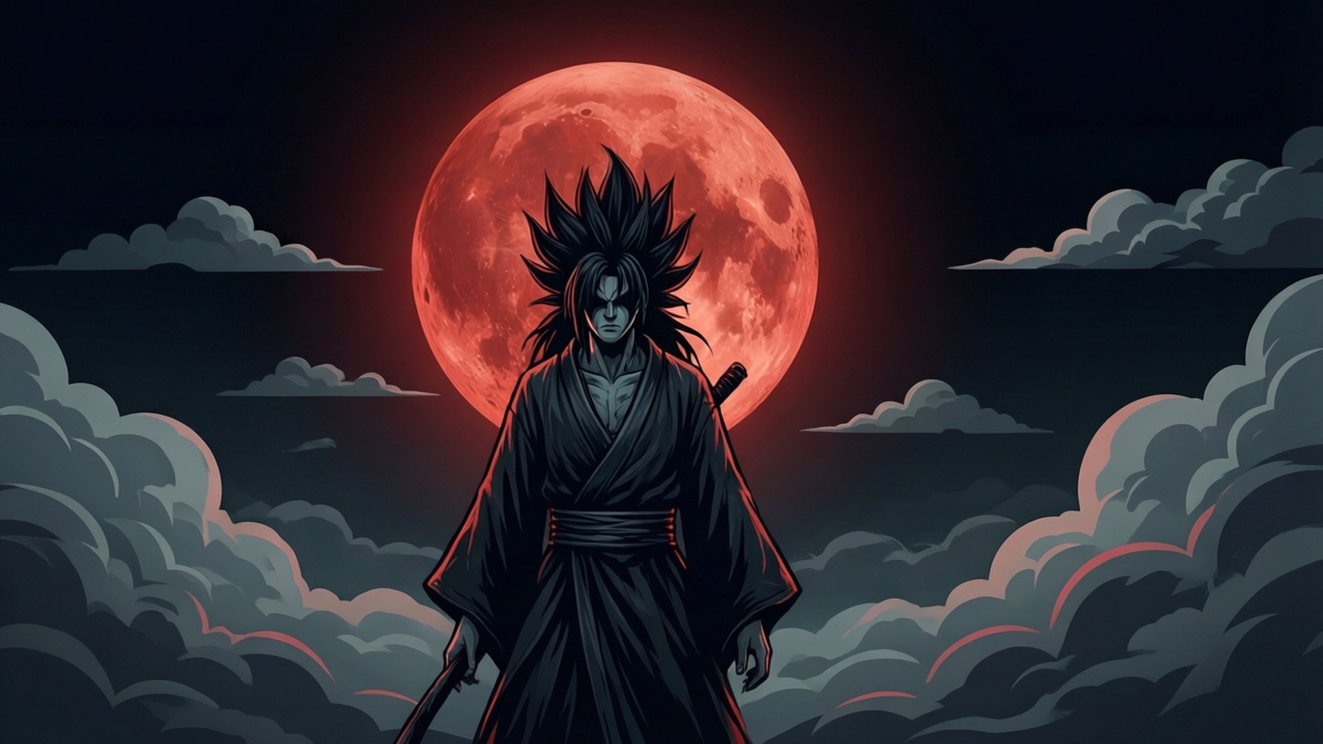 Sukuna, red moon, silhouette, Full HD Desktop Wallpaper