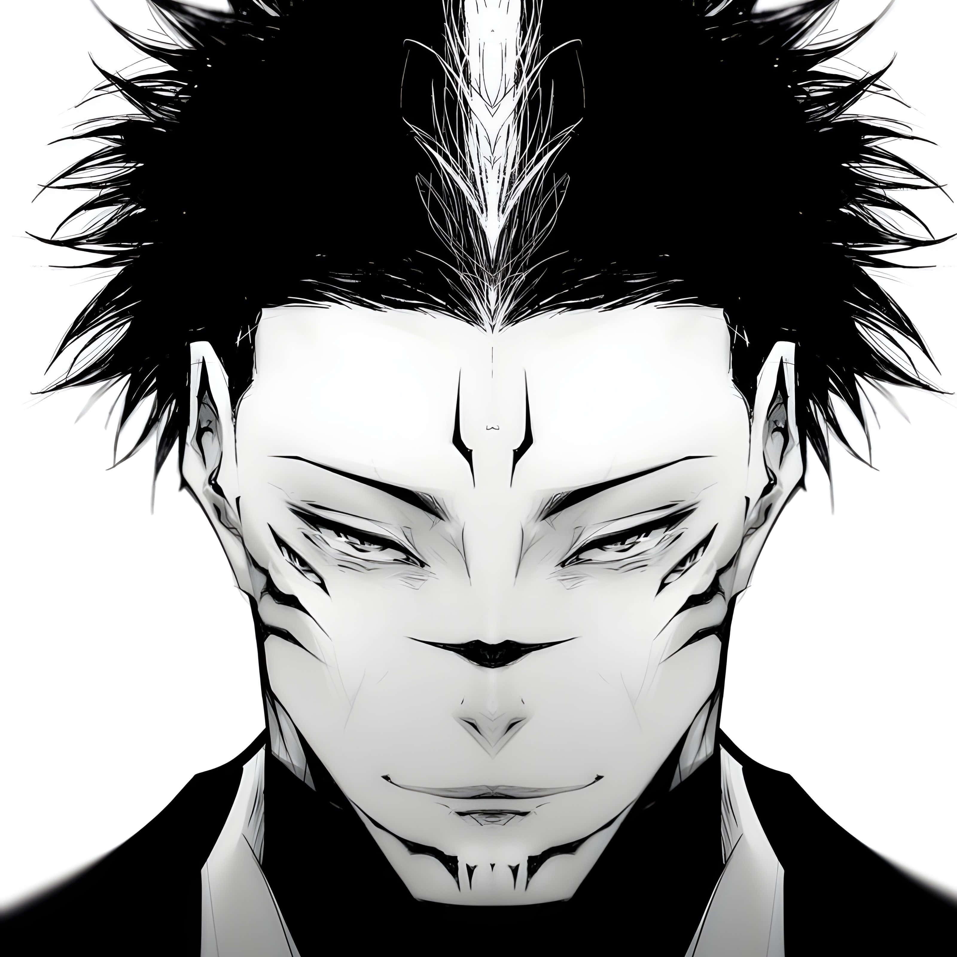 Sukuna, black and white, anime portrait, 2K Desktop Wallpaper