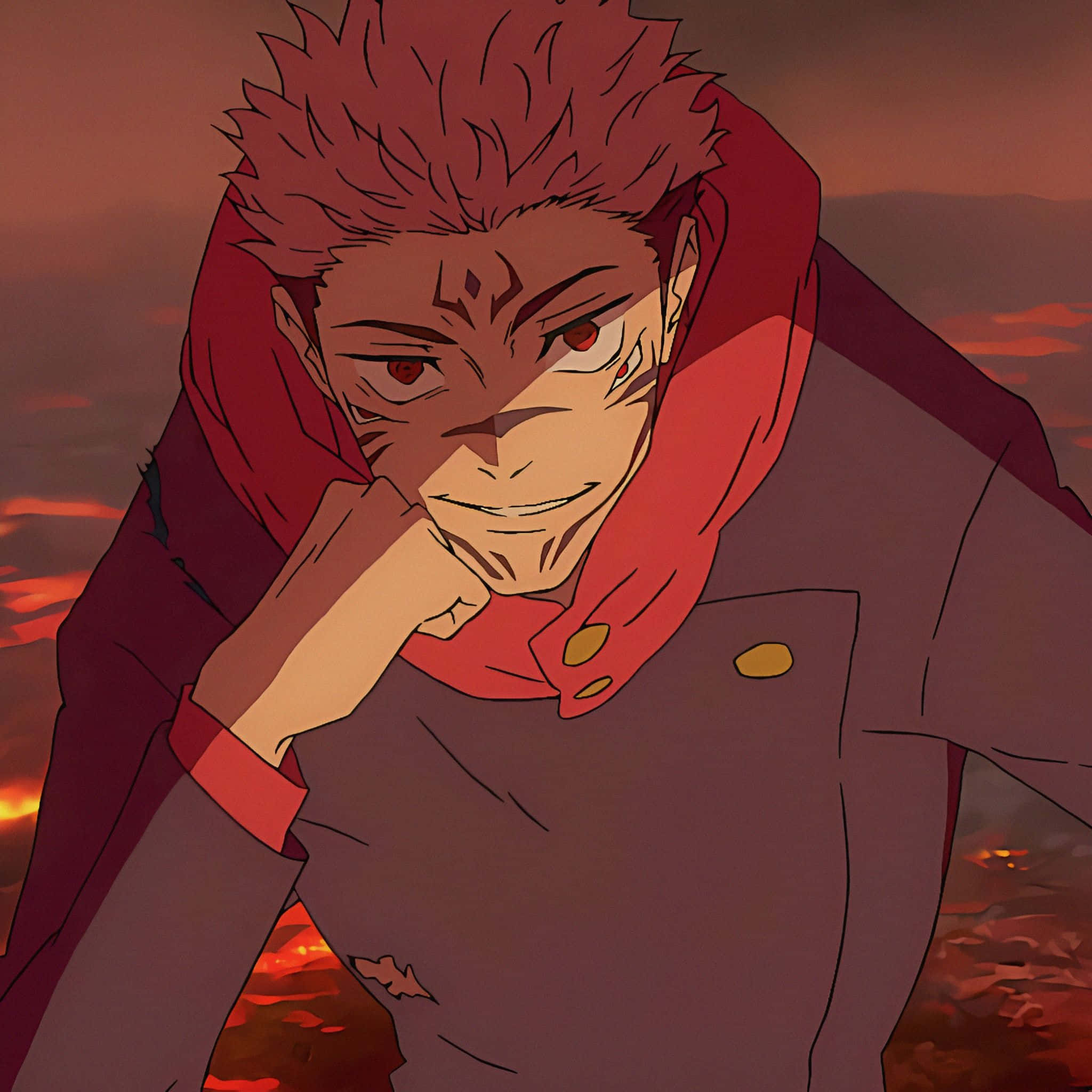 Sukuna, spiky-haired anime character, red eyes, Full HD Desktop Wallpaper