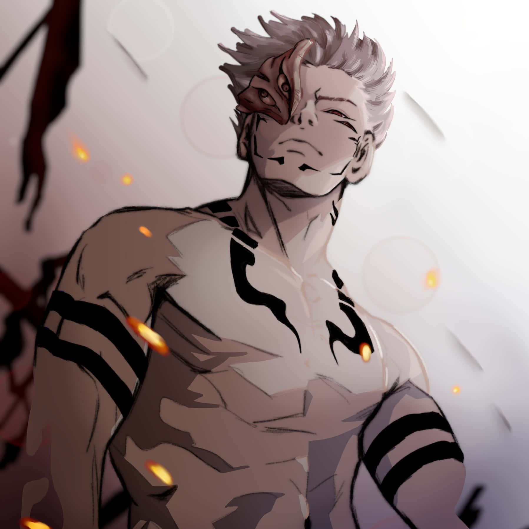 Sukuna, anime character profile, spiky gray hair, HD Desktop Wallpaper
