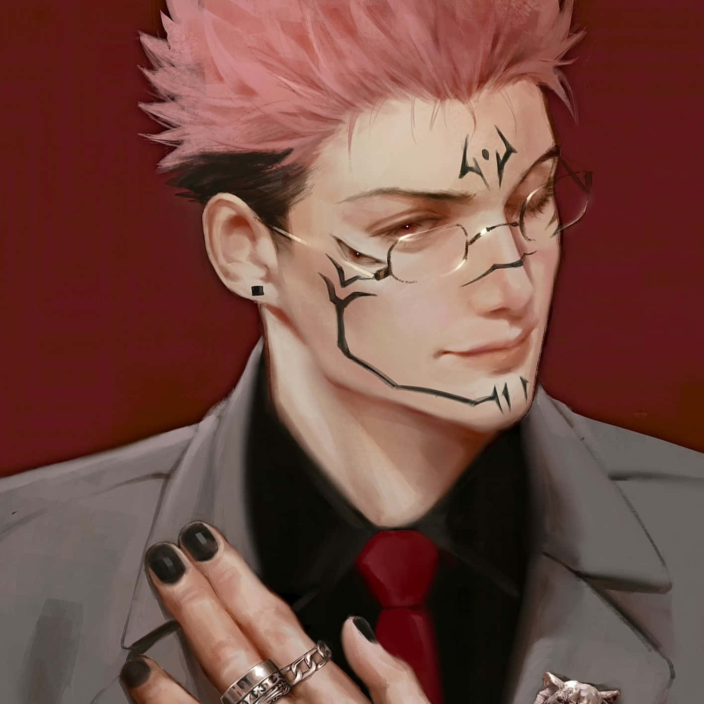 Sukuna, spiky pink hair, black face markings, HD Desktop Wallpaper