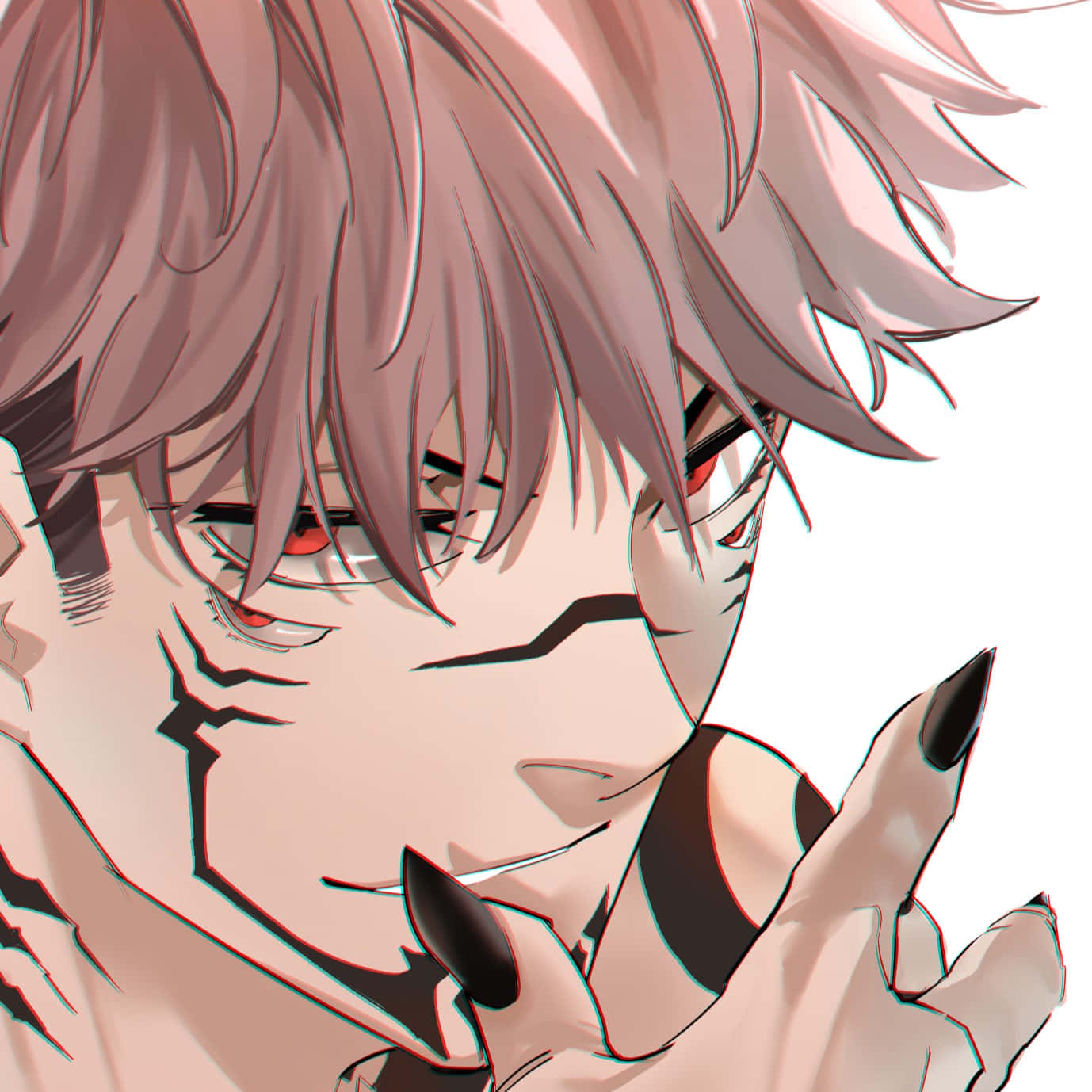 Sukuna, pink hair, red eyes, HD Desktop Wallpaper