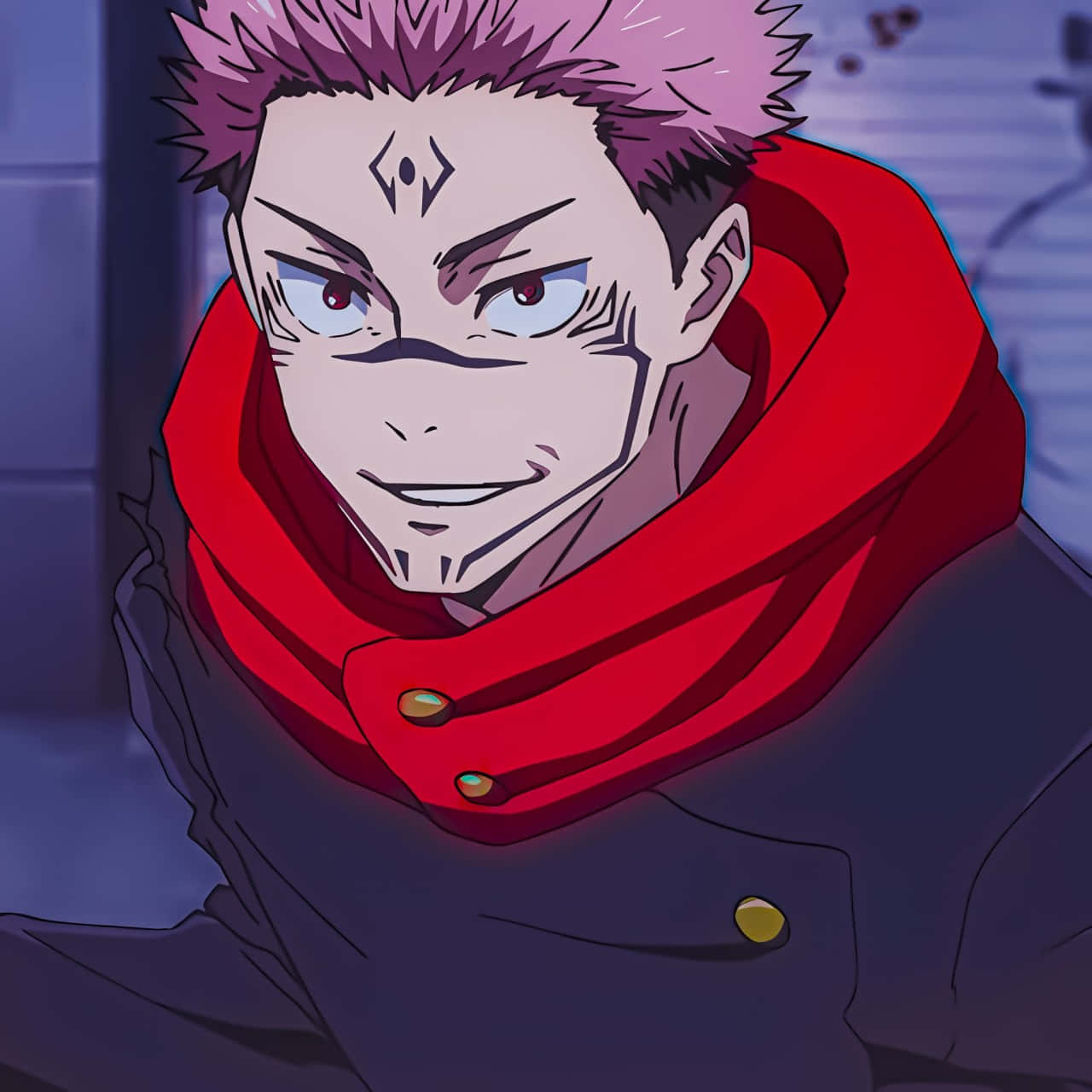 Sukuna, spiky pink hair, red scarf, HD Desktop Wallpaper