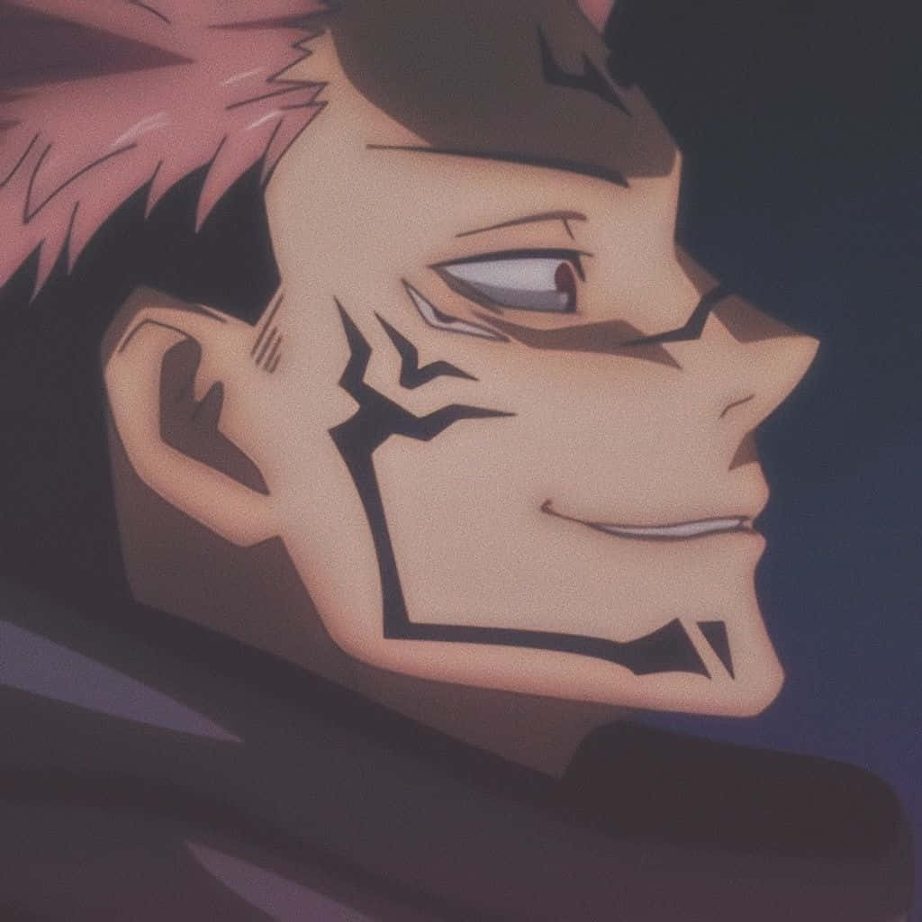 Sukuna, pink-haired male character, sharp black facial markings, SD Desktop Wallpaper