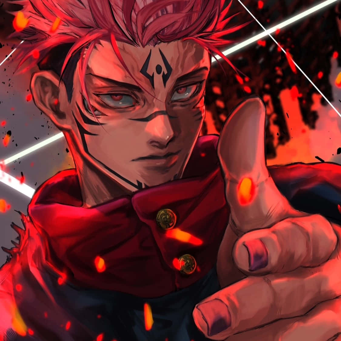 Sukuna, red hair, glowing eyes, SD Desktop Wallpaper