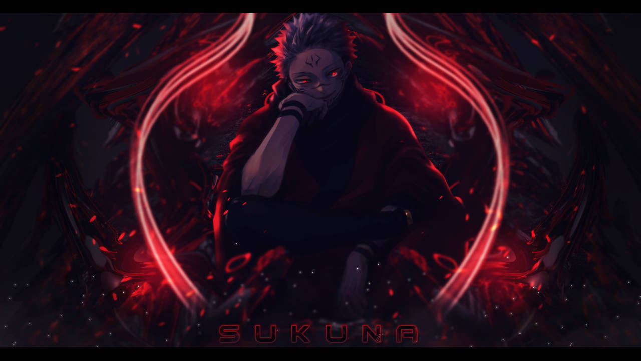 Sukuna, glowing red eyes, swirling crimson energy, HD Desktop Wallpaper