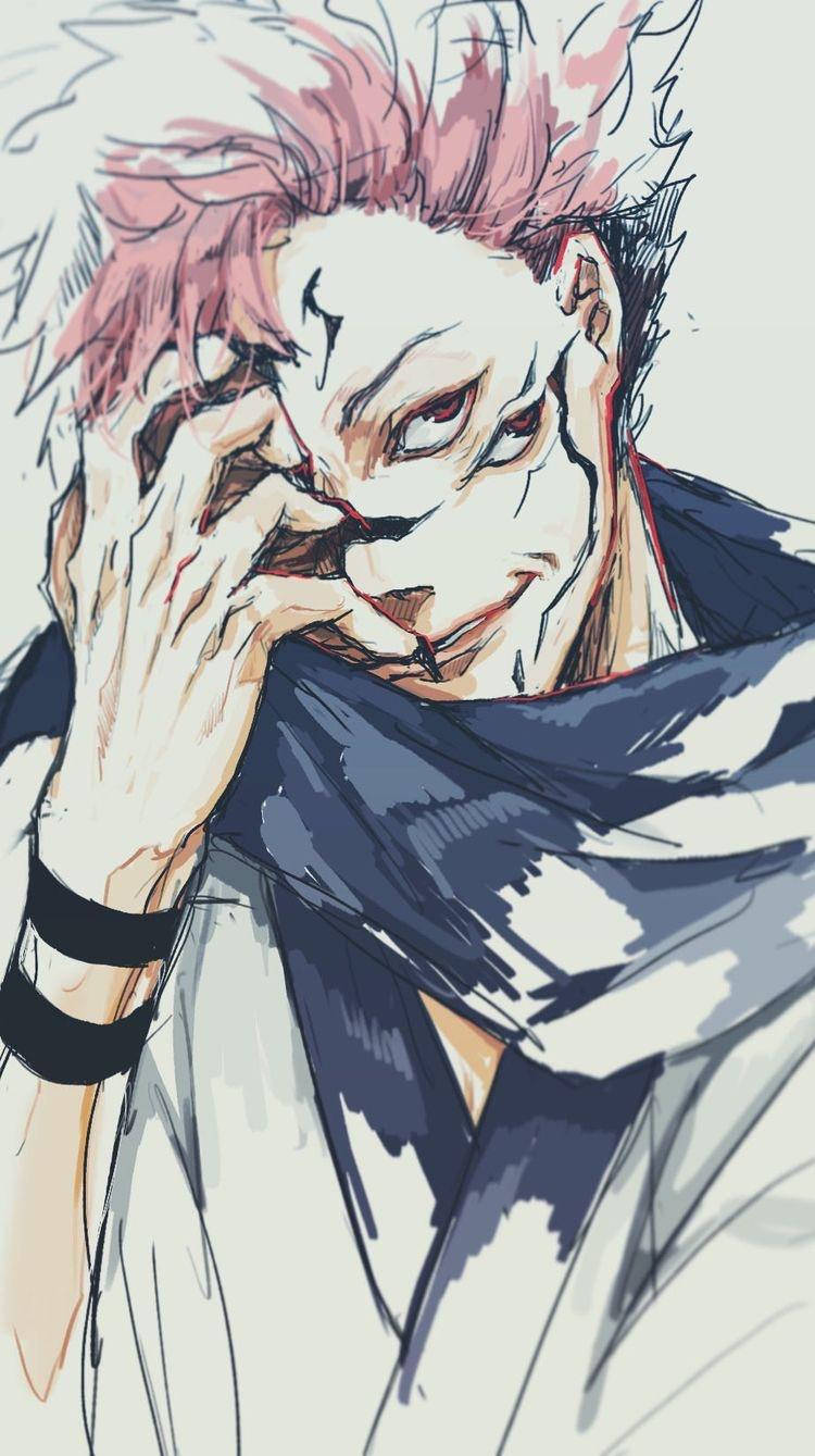 Sukuna, spiky pink hair, scarred face, HD Phone Wallpaper