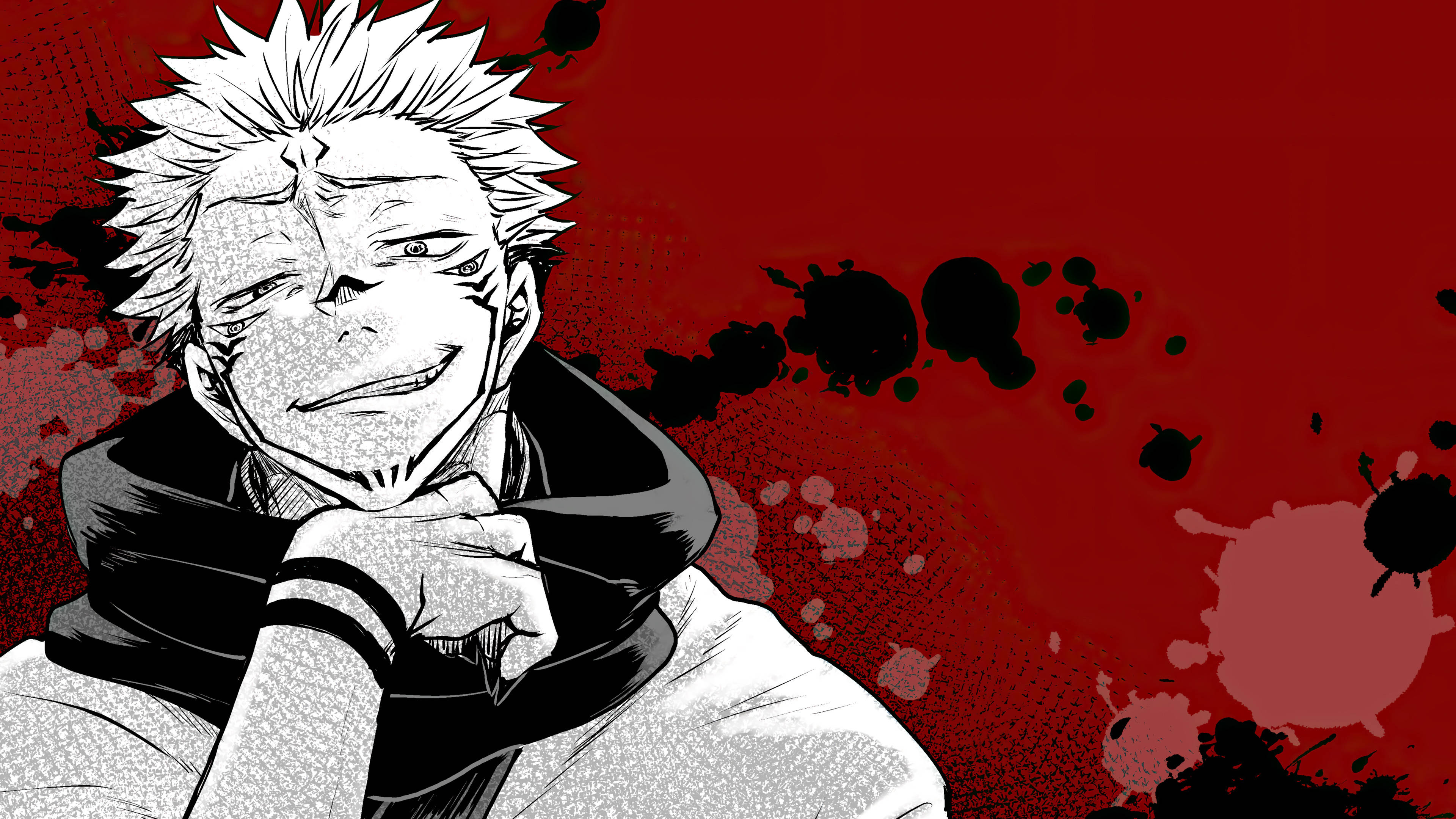 Sukuna, black and red, spiky-haired anime character, 4K Desktop Wallpaper