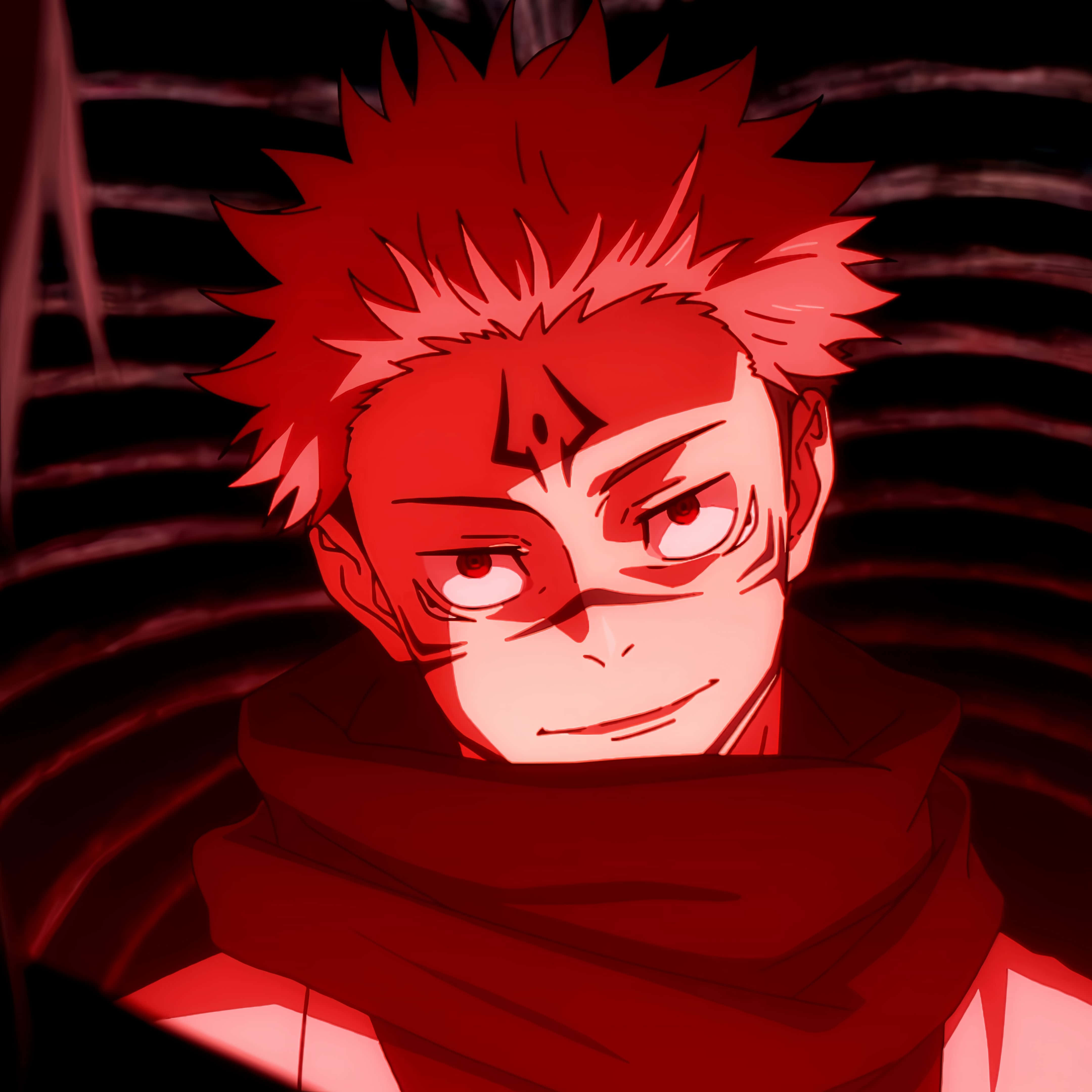 Sukuna, red aura, red-haired anime character, 4K Desktop Wallpaper