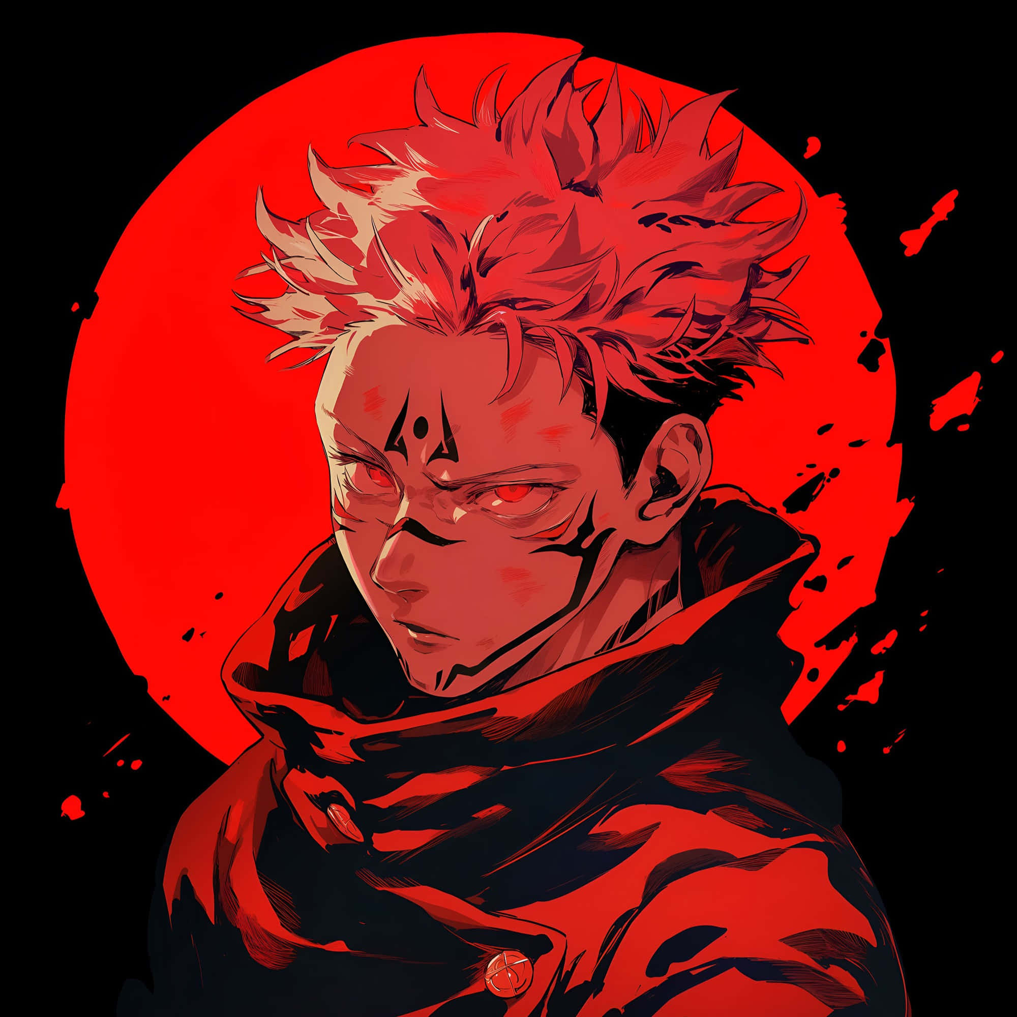 Sukuna, Red Moon, spiky red hair, Full HD Desktop Wallpaper