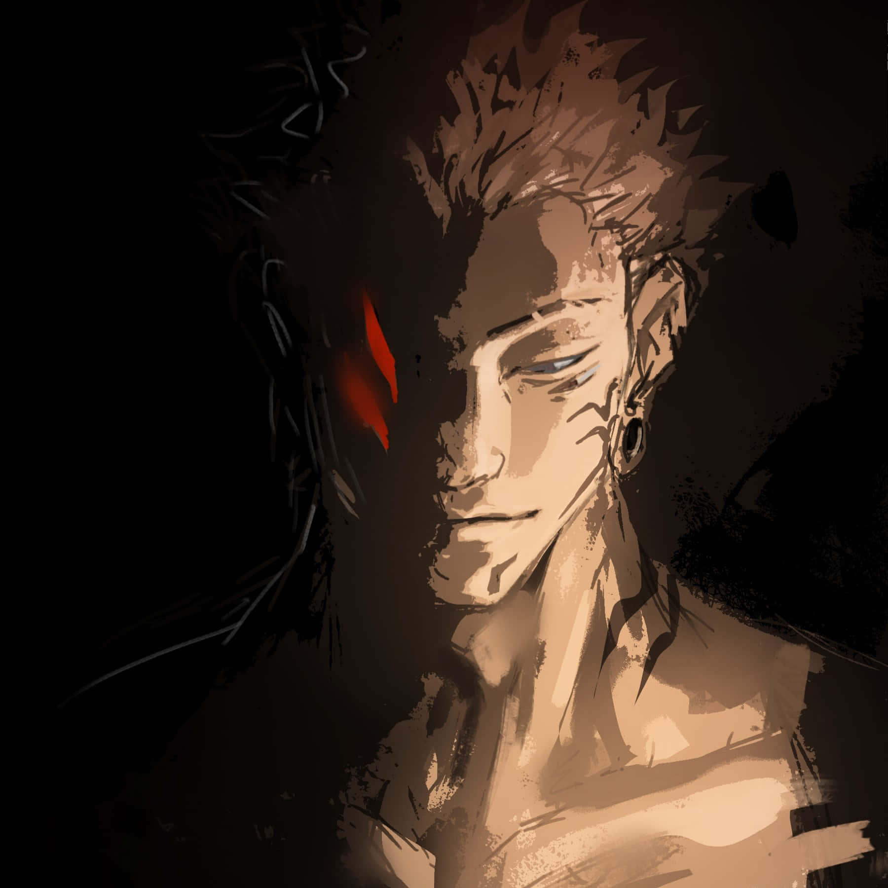 Sukuna, spiky hair, red mark on his cheek, HD Desktop Wallpaper