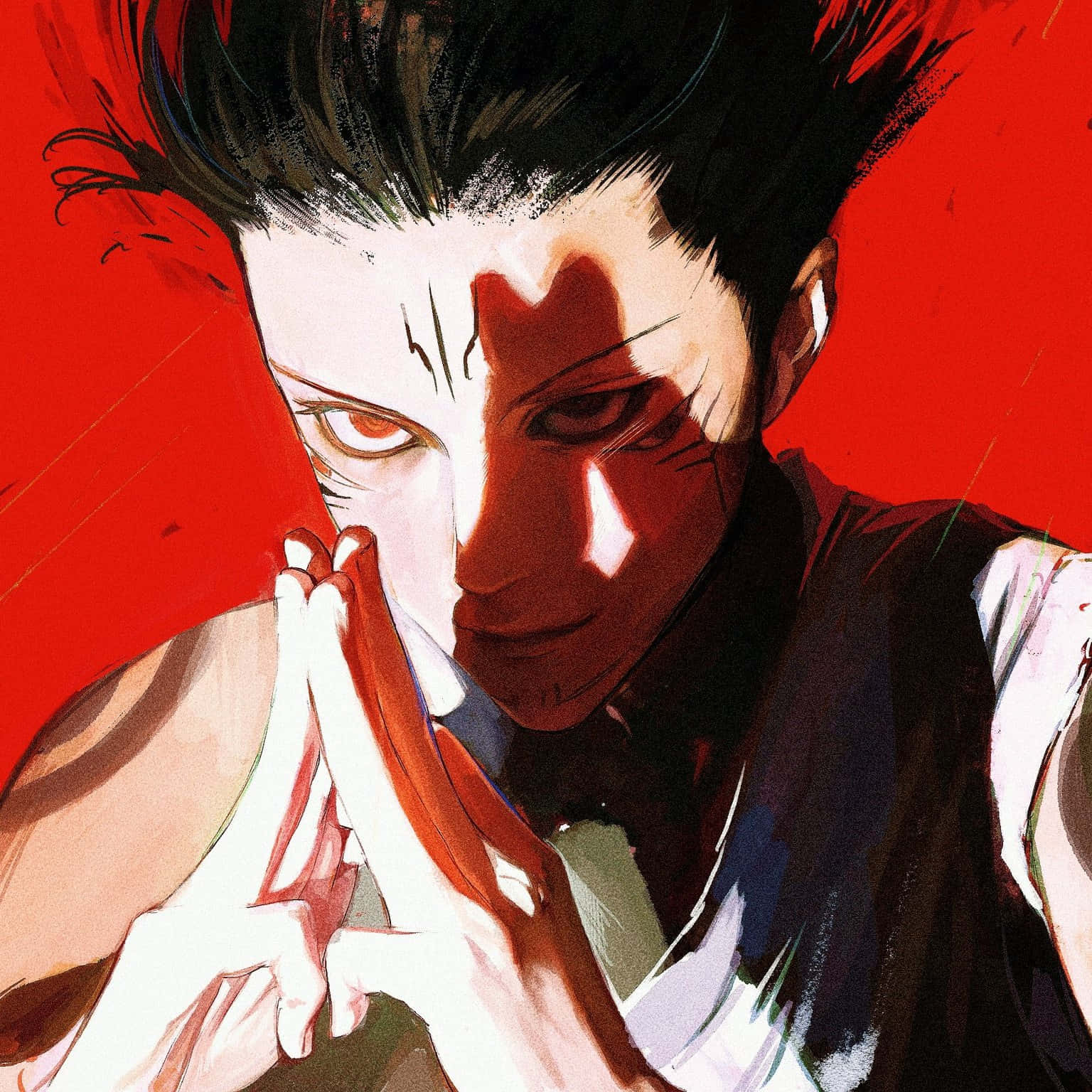 Sukuna, spiky black hair, glowing red eyes, HD Desktop Wallpaper