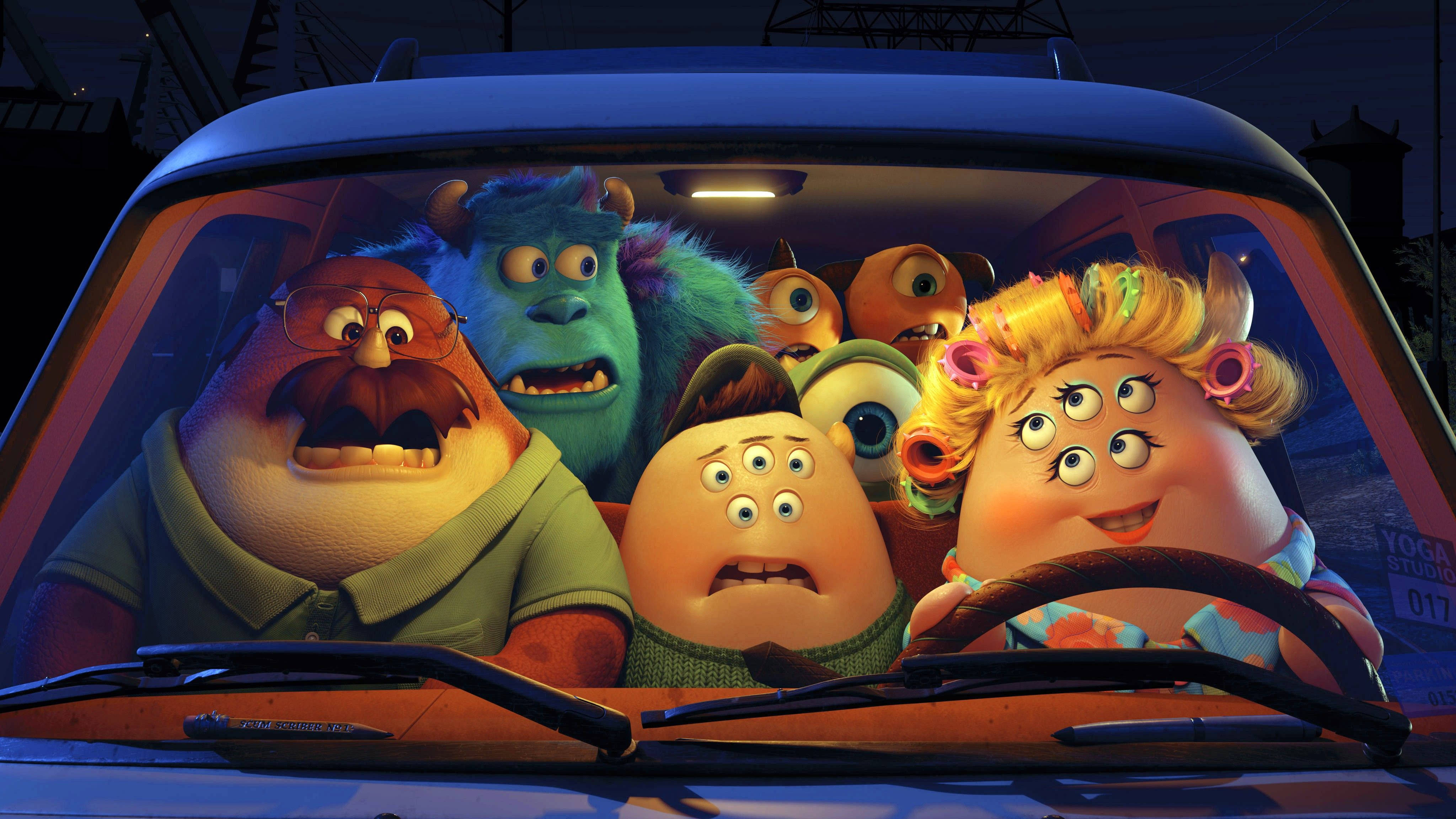 Sulley, Monsters in Car, night, 4K Desktop Wallpaper