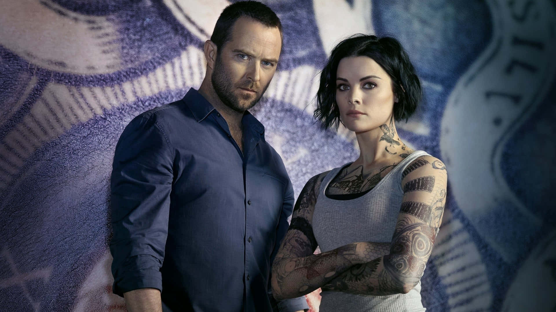 Sullivan Stapleton, costar, blue and white abstract background, Full HD Desktop Wallpaper
