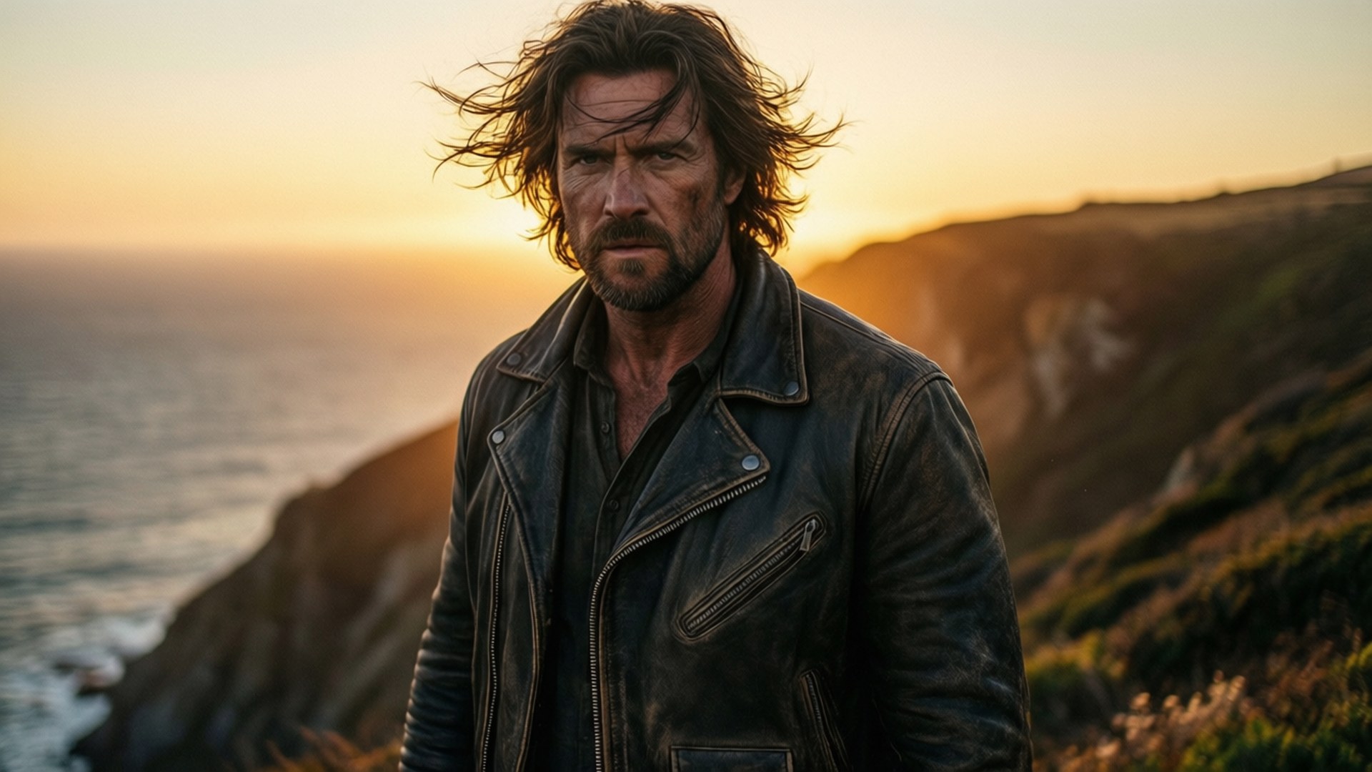 Sullivan Stapleton, coastal sunset, Adventure, Full HD Desktop Wallpaper