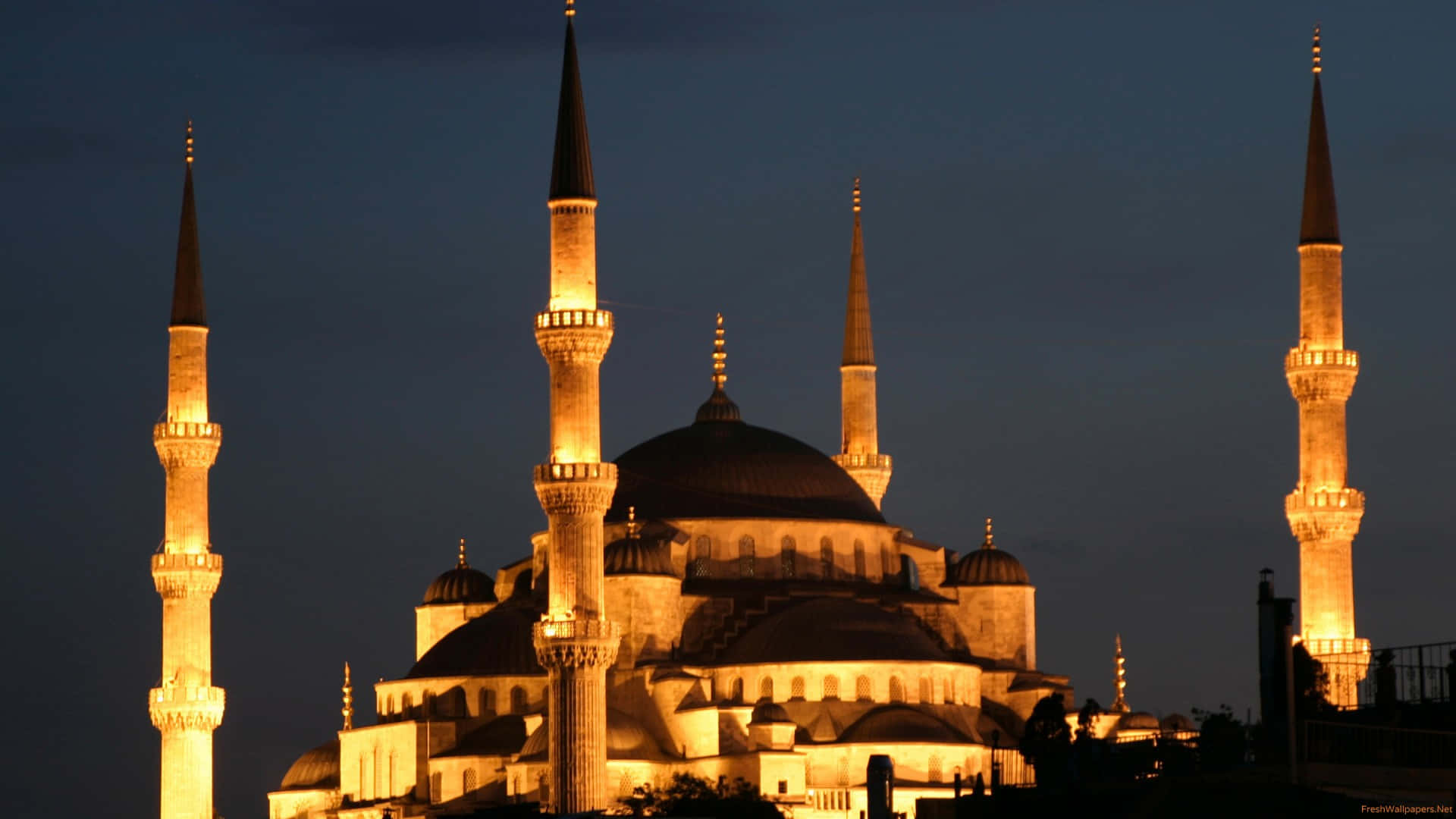 Sultan Ahmed Mosque, minarets, glowing, Full HD Desktop Wallpaper