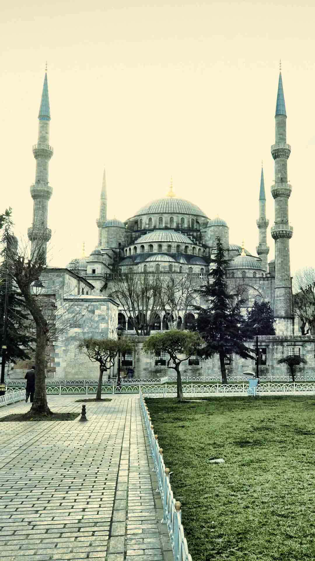 Sultan Ahmed Mosque, blue tiled domes, tall minarets, Full HD Phone Wallpaper