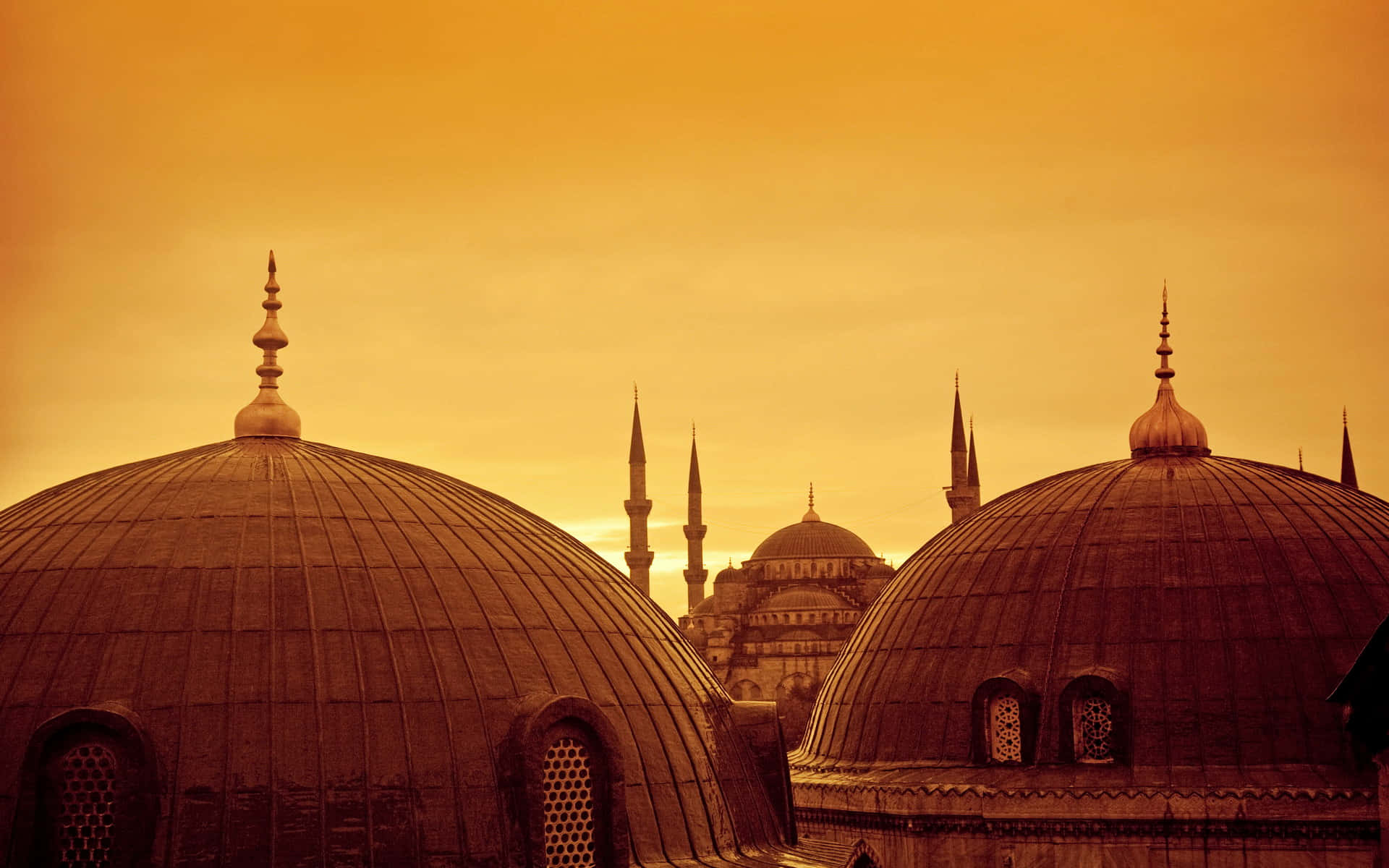 Sultan Ahmed Mosque, sunset, domes, Full HD Desktop Wallpaper
