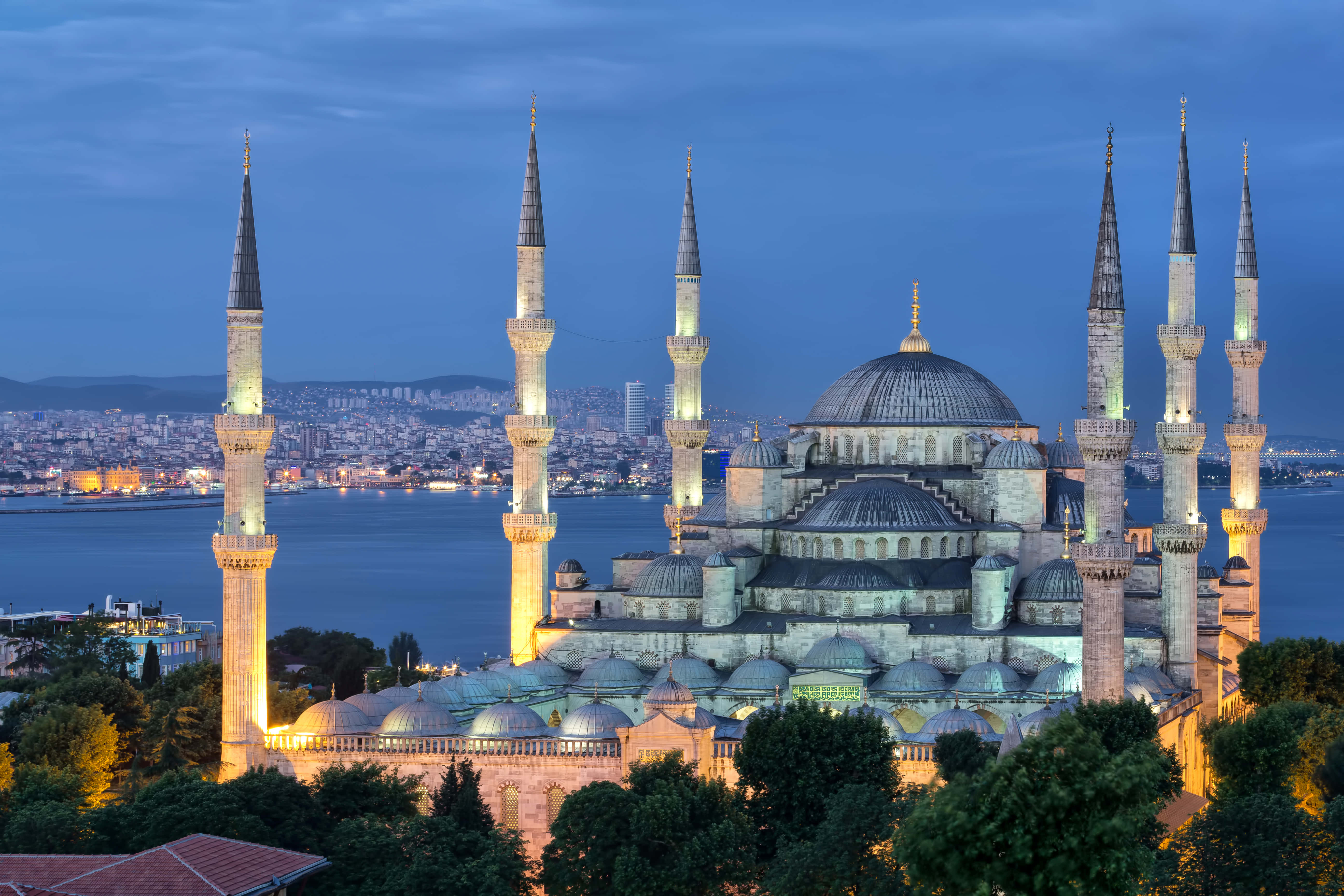 Sultan Ahmed Mosque, six minarets, evening, 5K Desktop Wallpaper