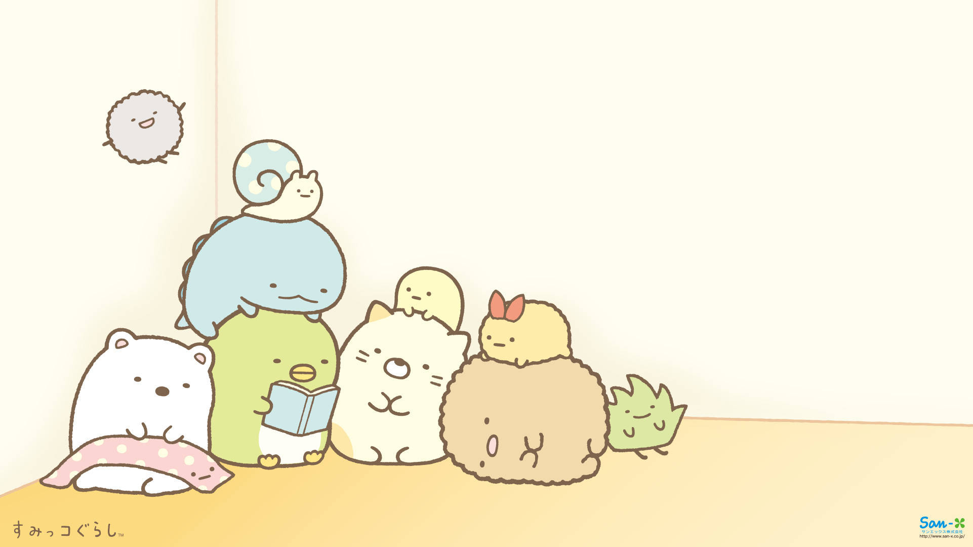 Sumikko Gurashi, cozy corner, reading, Full HD Desktop Wallpaper