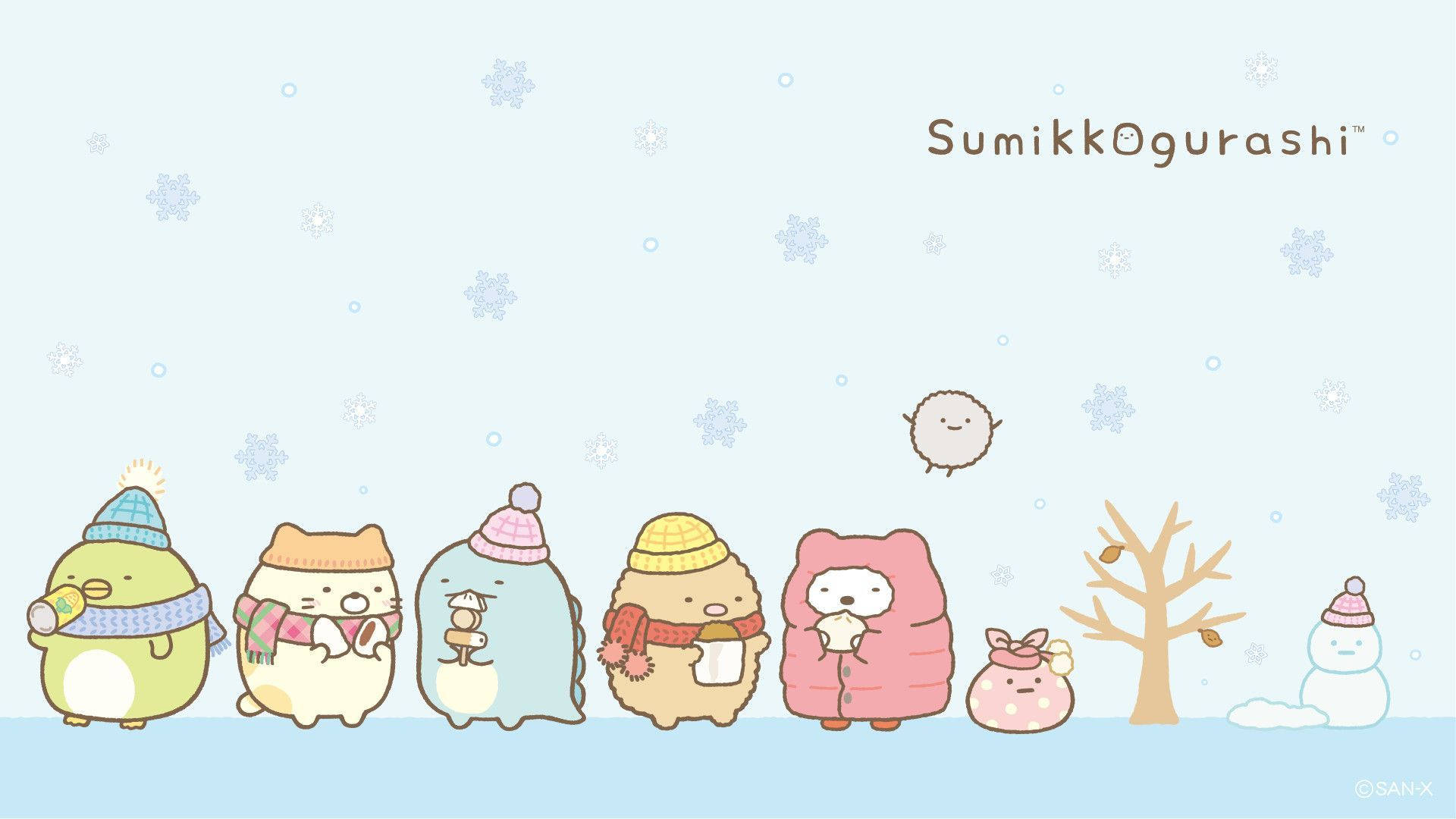 Sumikko Gurashi, snowman, snowy scene, Full HD Desktop Wallpaper