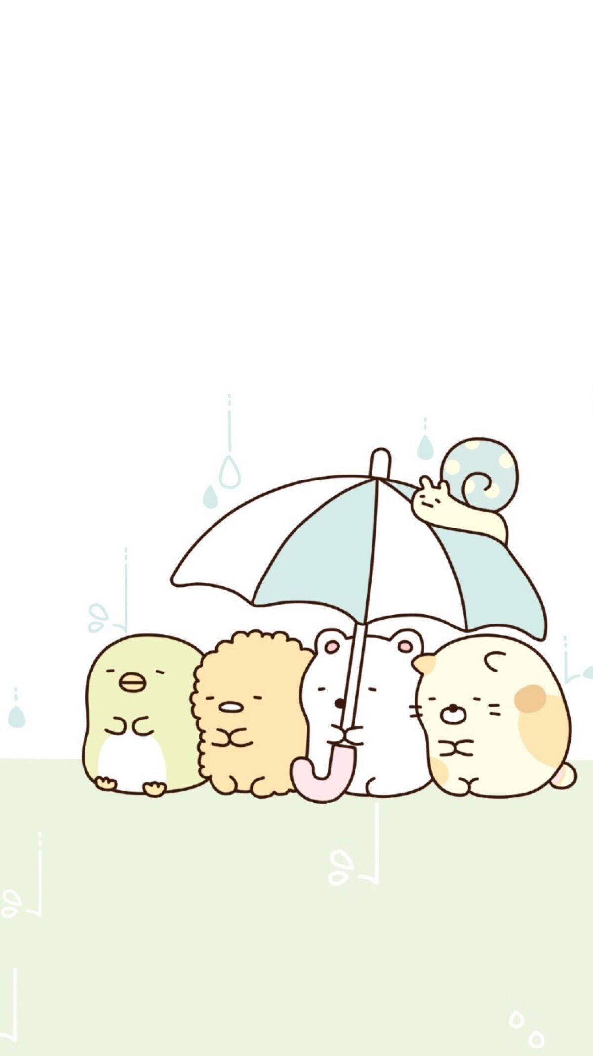 Sumikko Gurashi, light blue umbrella, raindrops, Full HD Phone Wallpaper